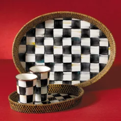 MacKenzie-Childs Courtly Check Rattan  Enamel Small Serving Tray| The Coffee Shop|Bar Entertaining