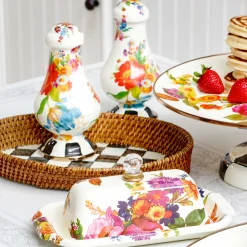 MacKenzie-Childs Courtly Check Rattan  Enamel Small Serving Tray| The Coffee Shop|Bar Entertaining