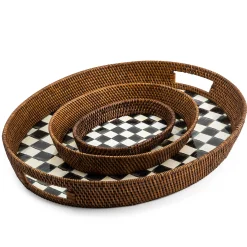 MacKenzie-Childs Courtly Check Rattan  Enamel Small Serving Tray| The Coffee Shop|Bar Entertaining