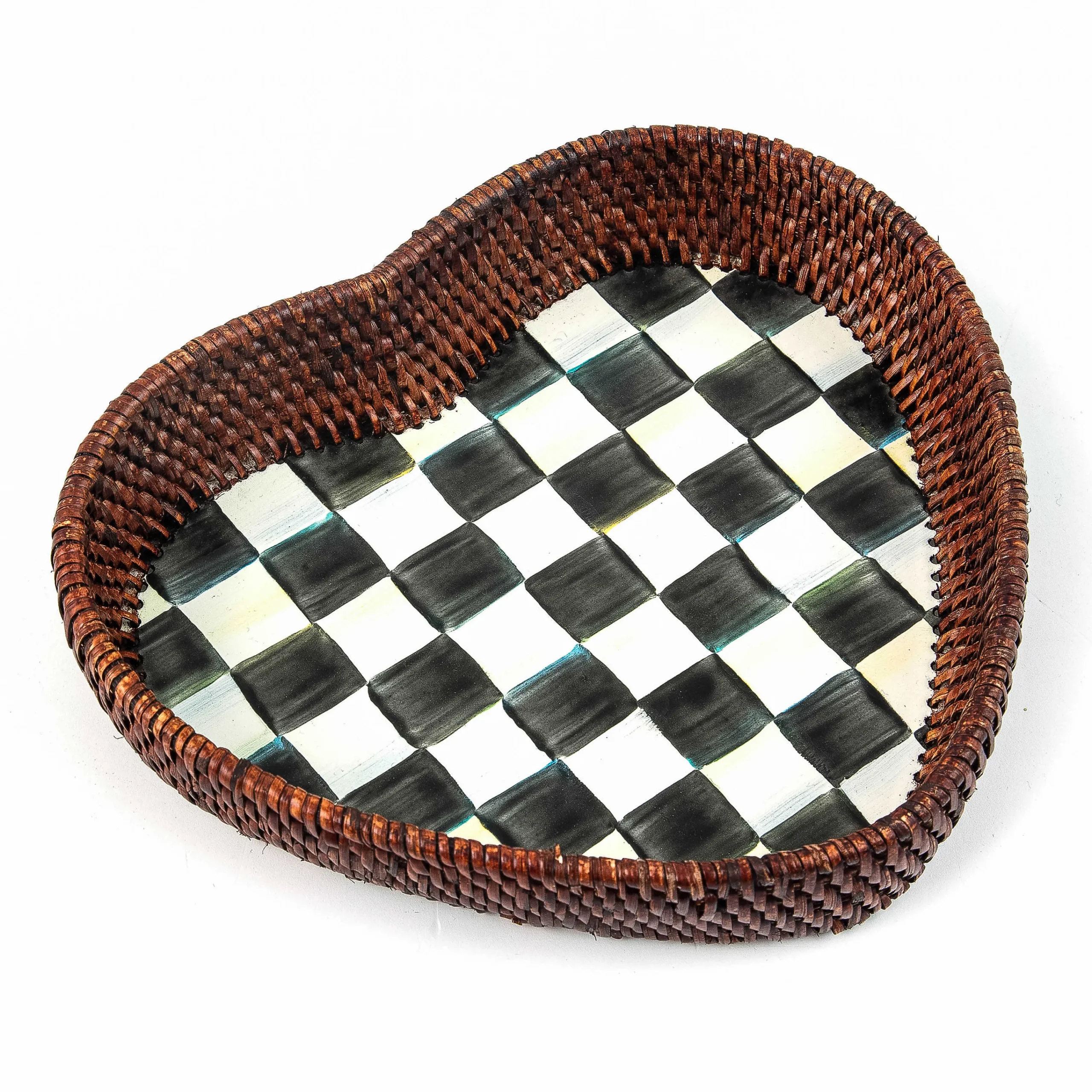 MacKenzie-Childs Courtly Check Rattan Enamel Heart Tray| The Coffee Shop|Bar Entertaining