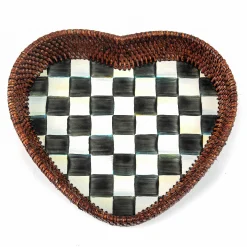 MacKenzie-Childs Courtly Check Rattan Enamel Heart Tray| The Coffee Shop|Bar Entertaining