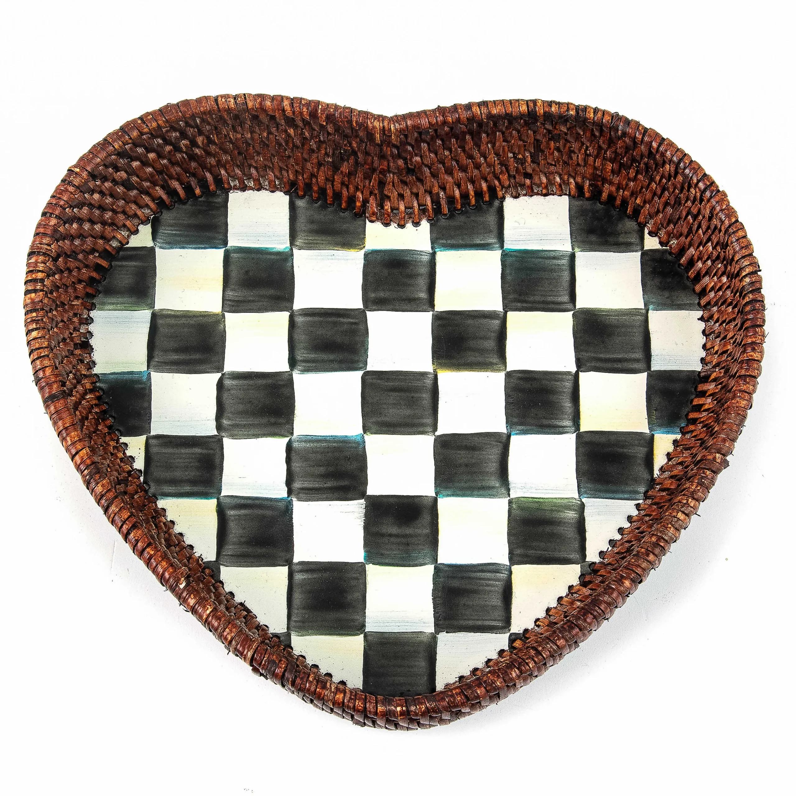 MacKenzie-Childs Courtly Check Rattan Enamel Heart Tray| The Coffee Shop|Bar Entertaining