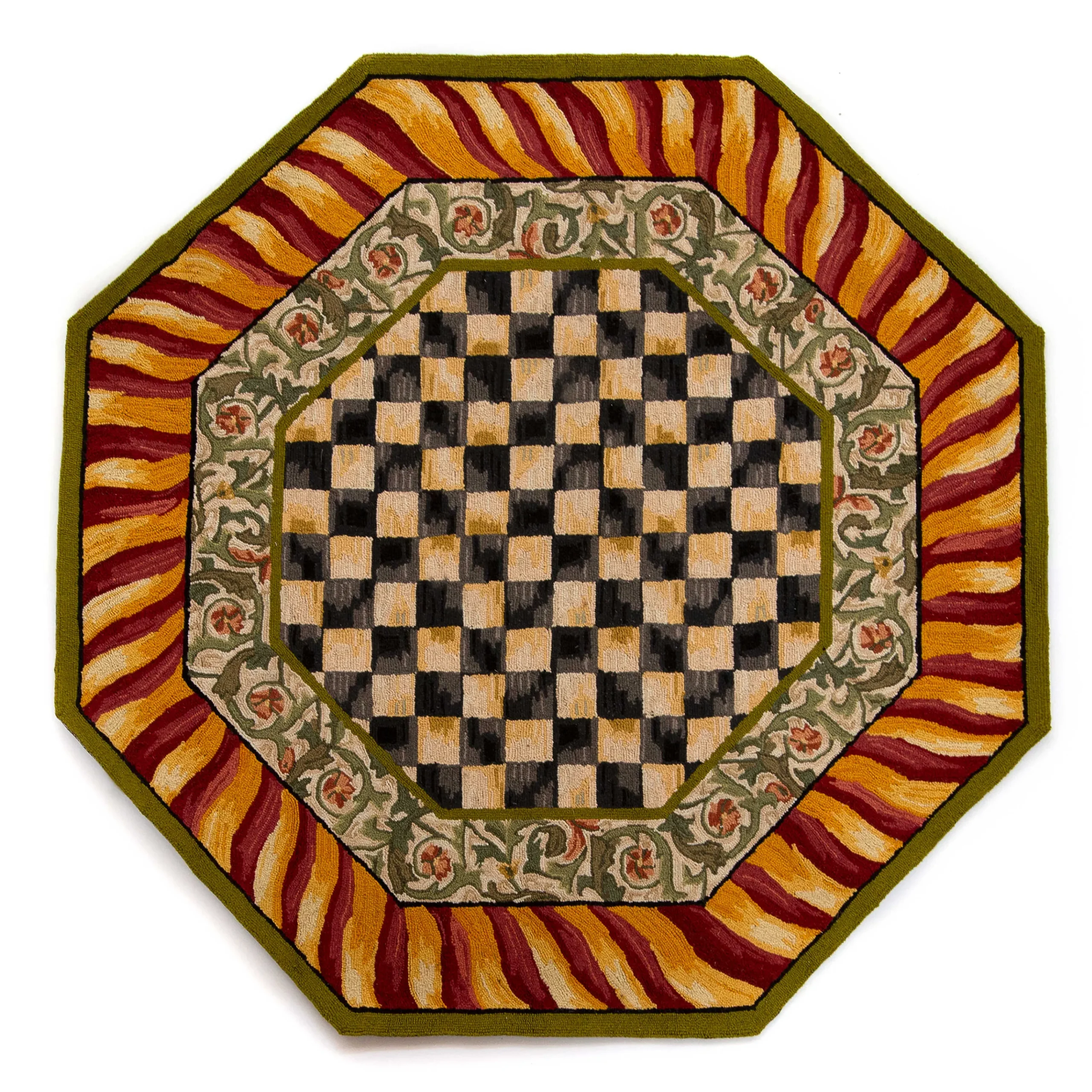 MacKenzie-Childs Courtly Check Red Gold 6' Octagon Rug| Rugs