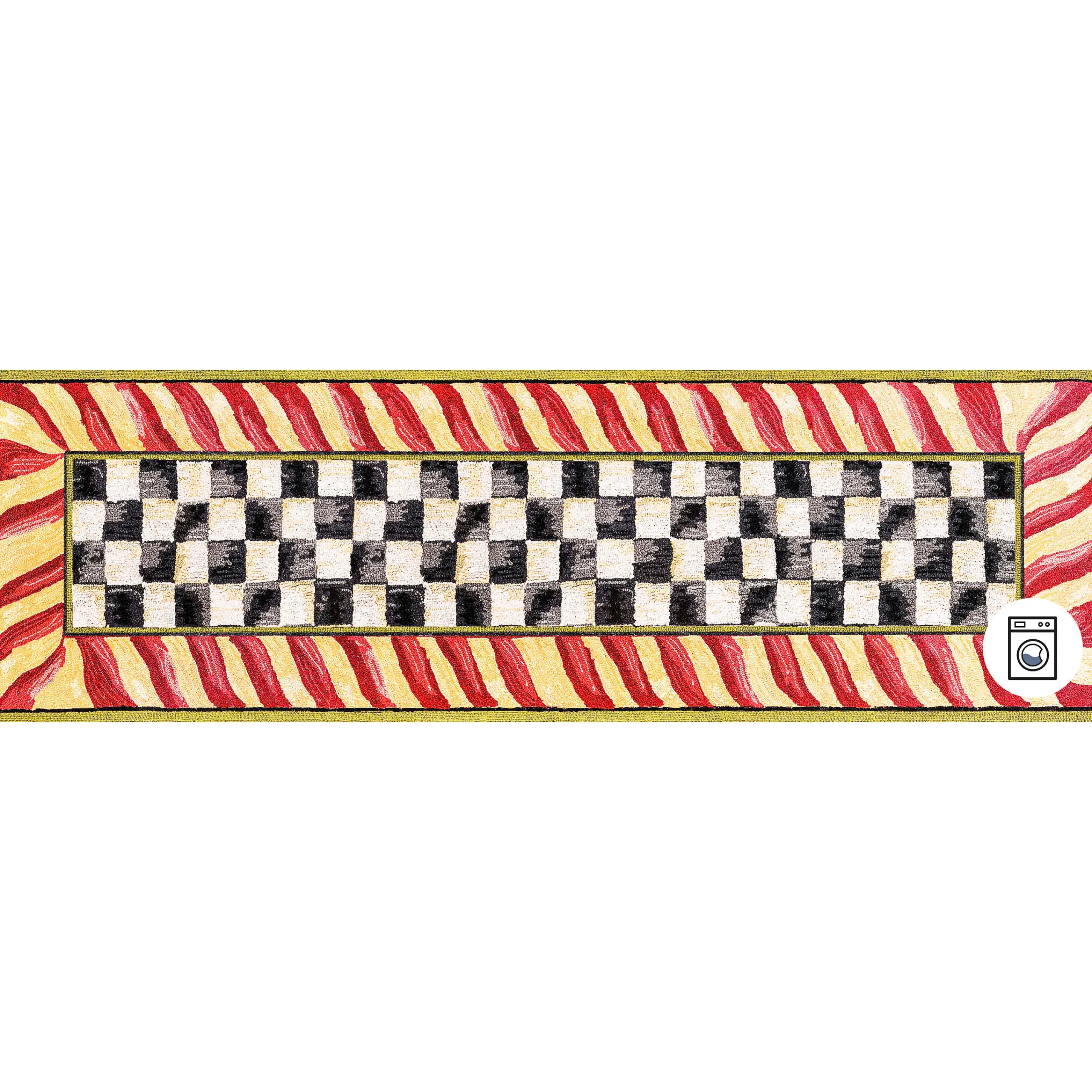 MacKenzie-Childs Courtly Check Red Gold 2'6 x 8' Washable Runner| Rugs