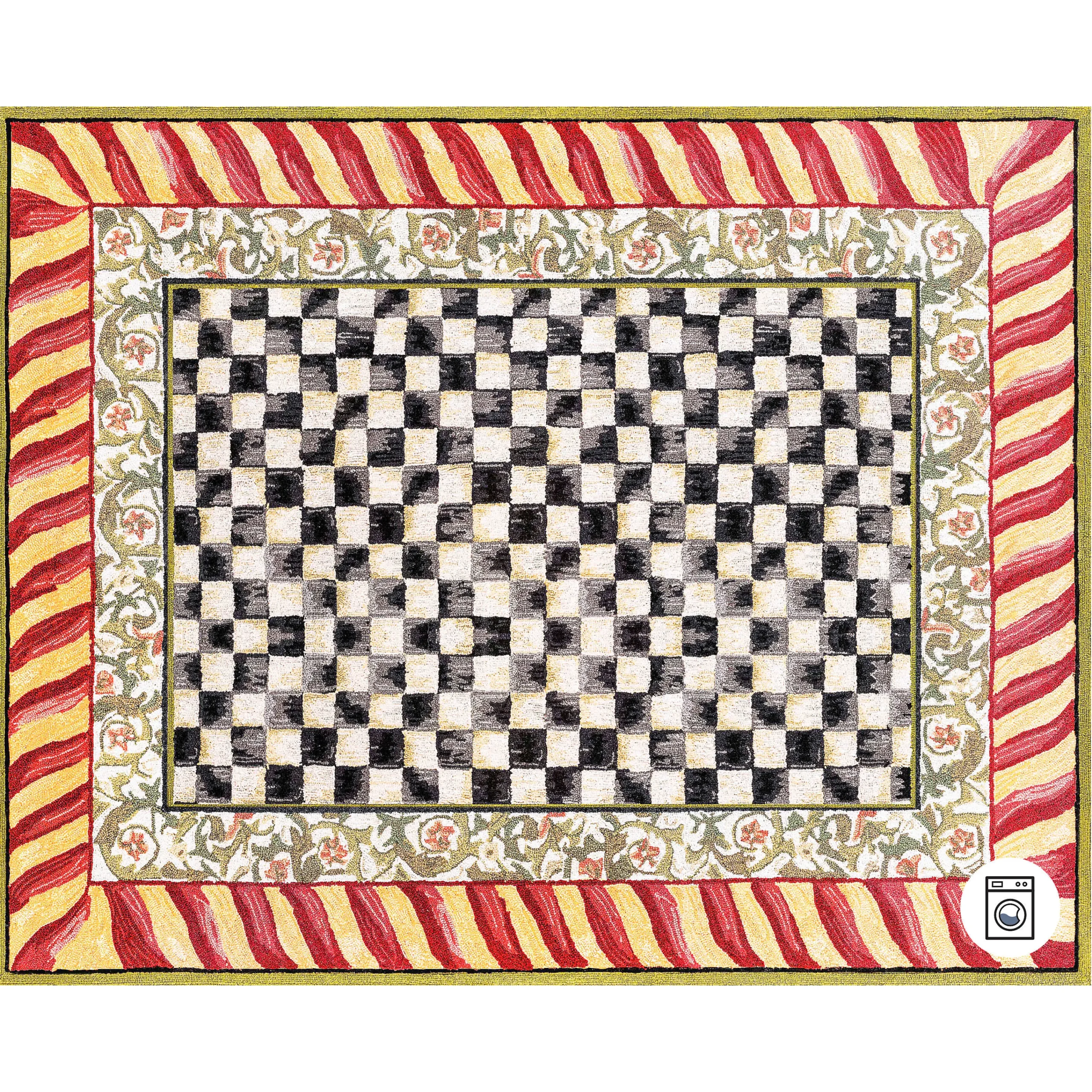 MacKenzie-Childs Courtly Check Red Gold 8' x 10' Washable Rug| Rugs