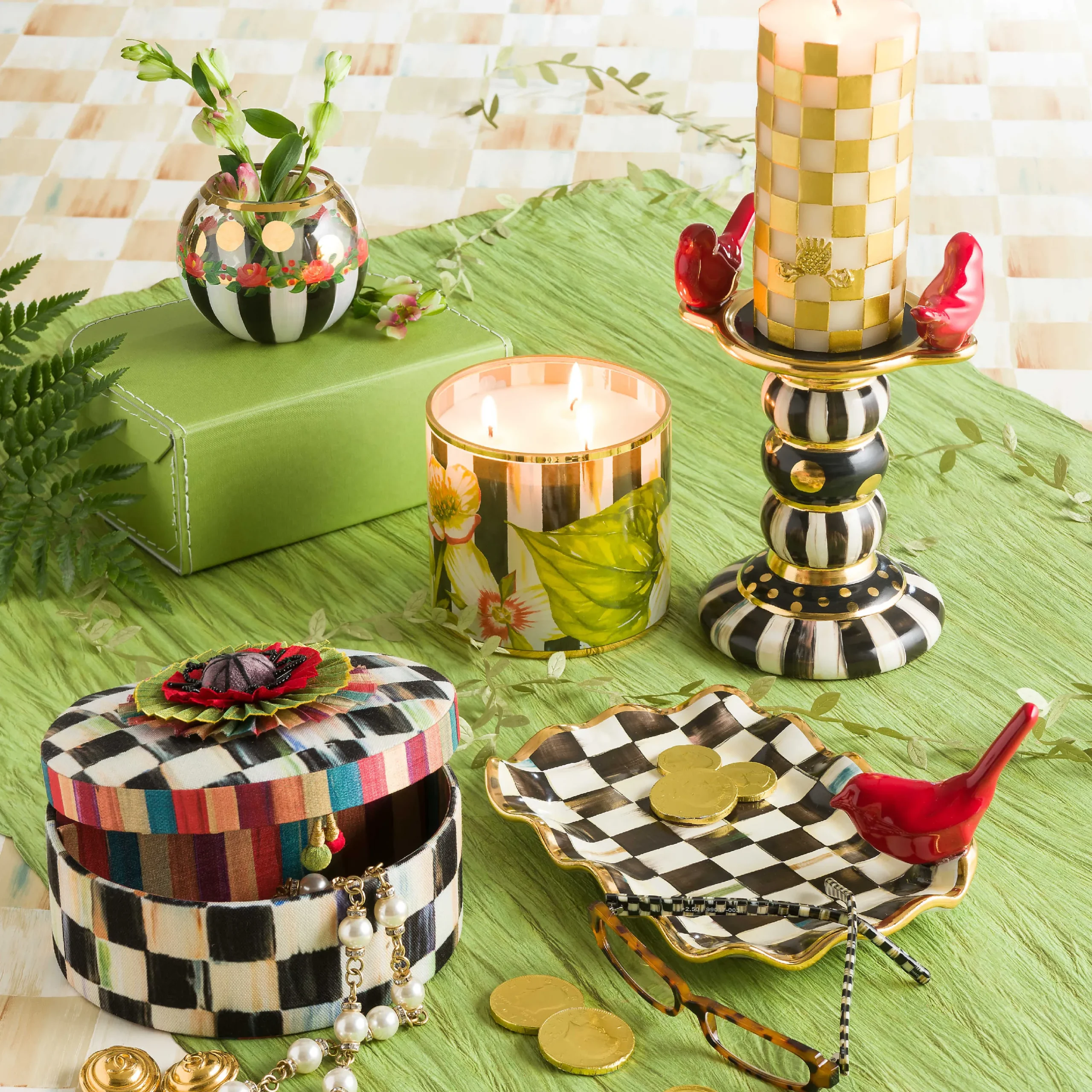 MacKenzie-Childs Courtly Check Round Jewelry Box| Bath & Bath Accessories|Room Accents