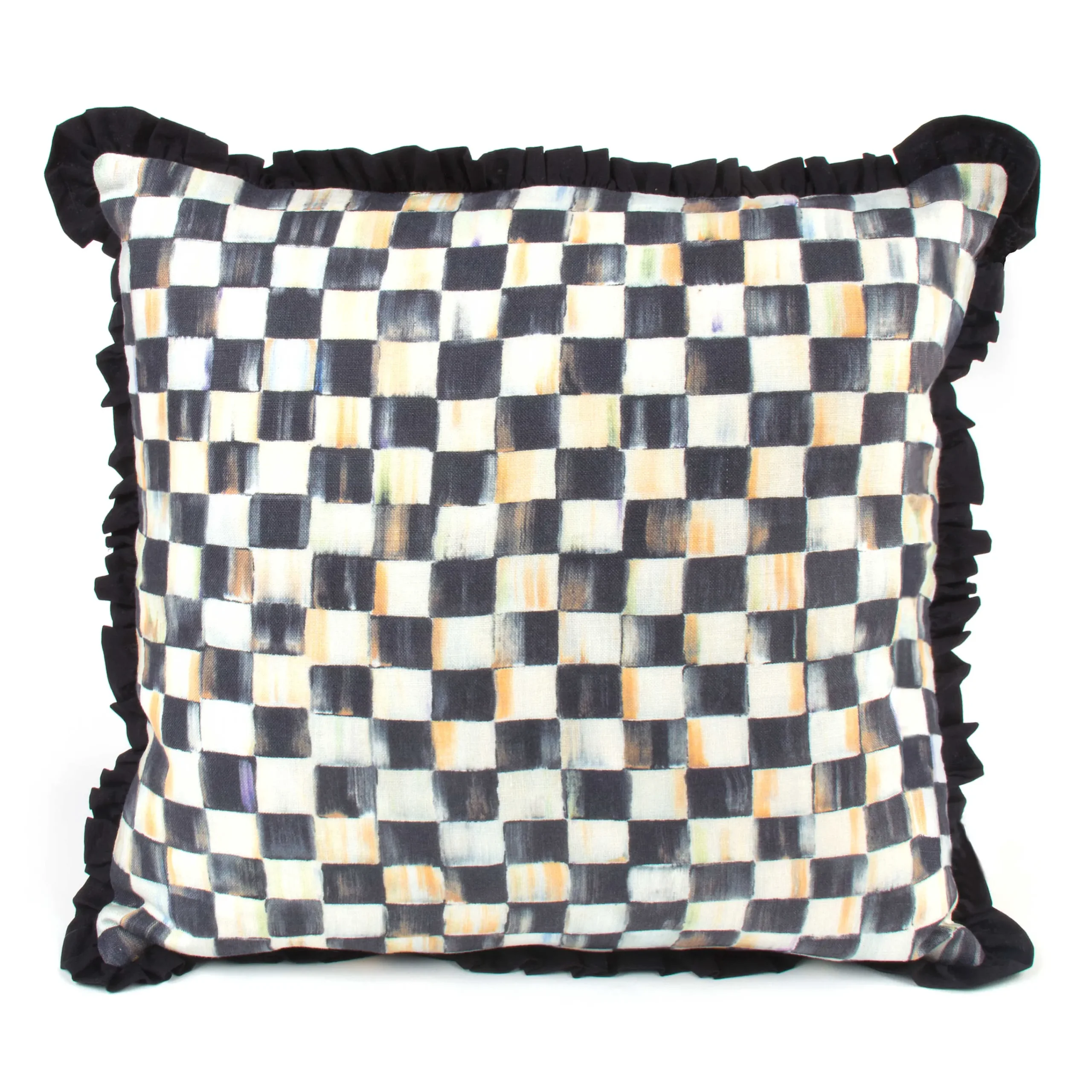 MacKenzie-Childs Courtly Check Ruffled Square Throw Pillow| Pillows, Throws, & Cushions