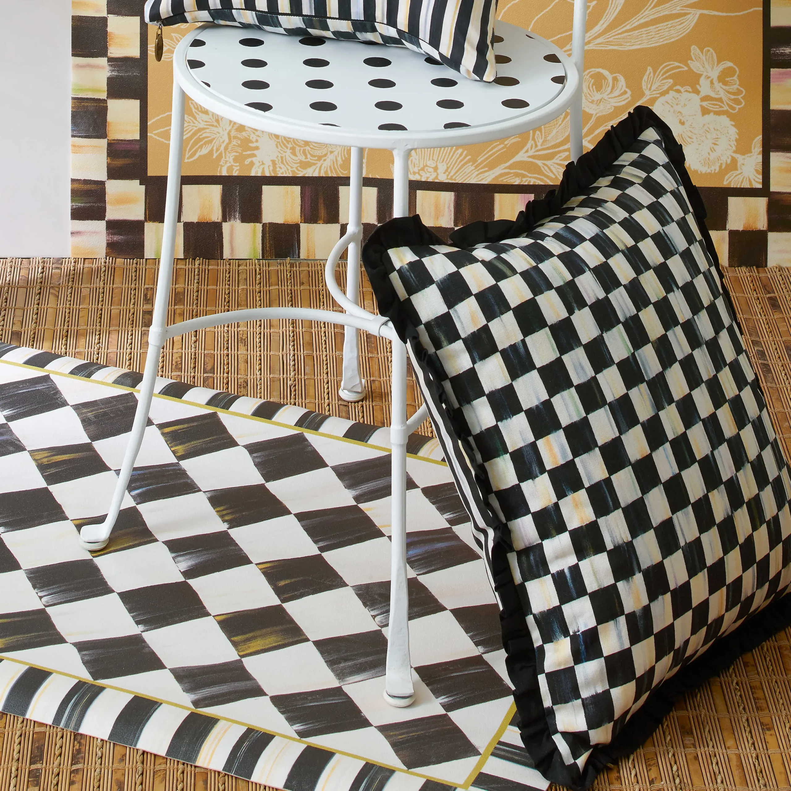 MacKenzie-Childs Courtly Check Ruffled Square Throw Pillow| Pillows, Throws, & Cushions