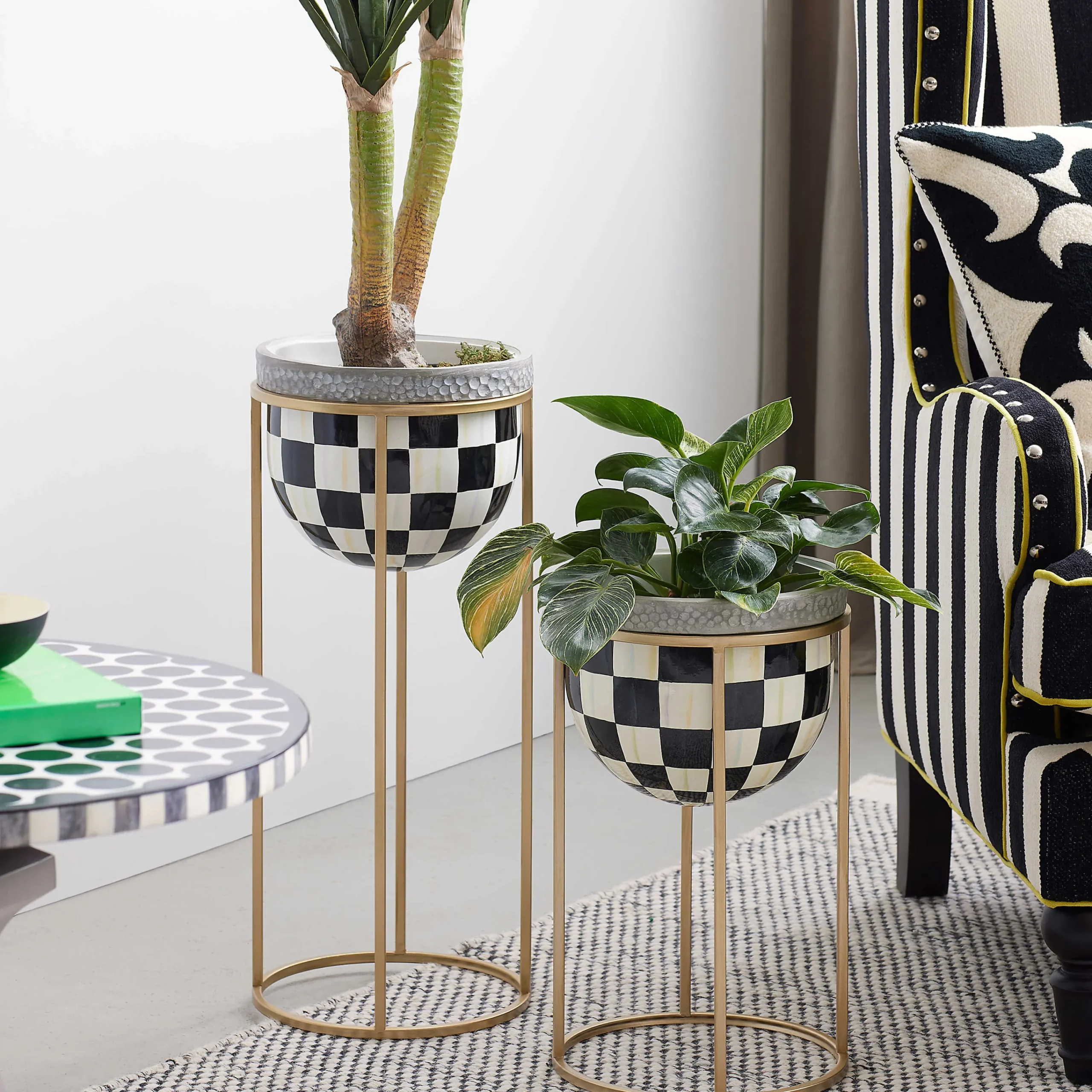 MacKenzie-Childs Courtly Check Short Plant Stand| Outdoor