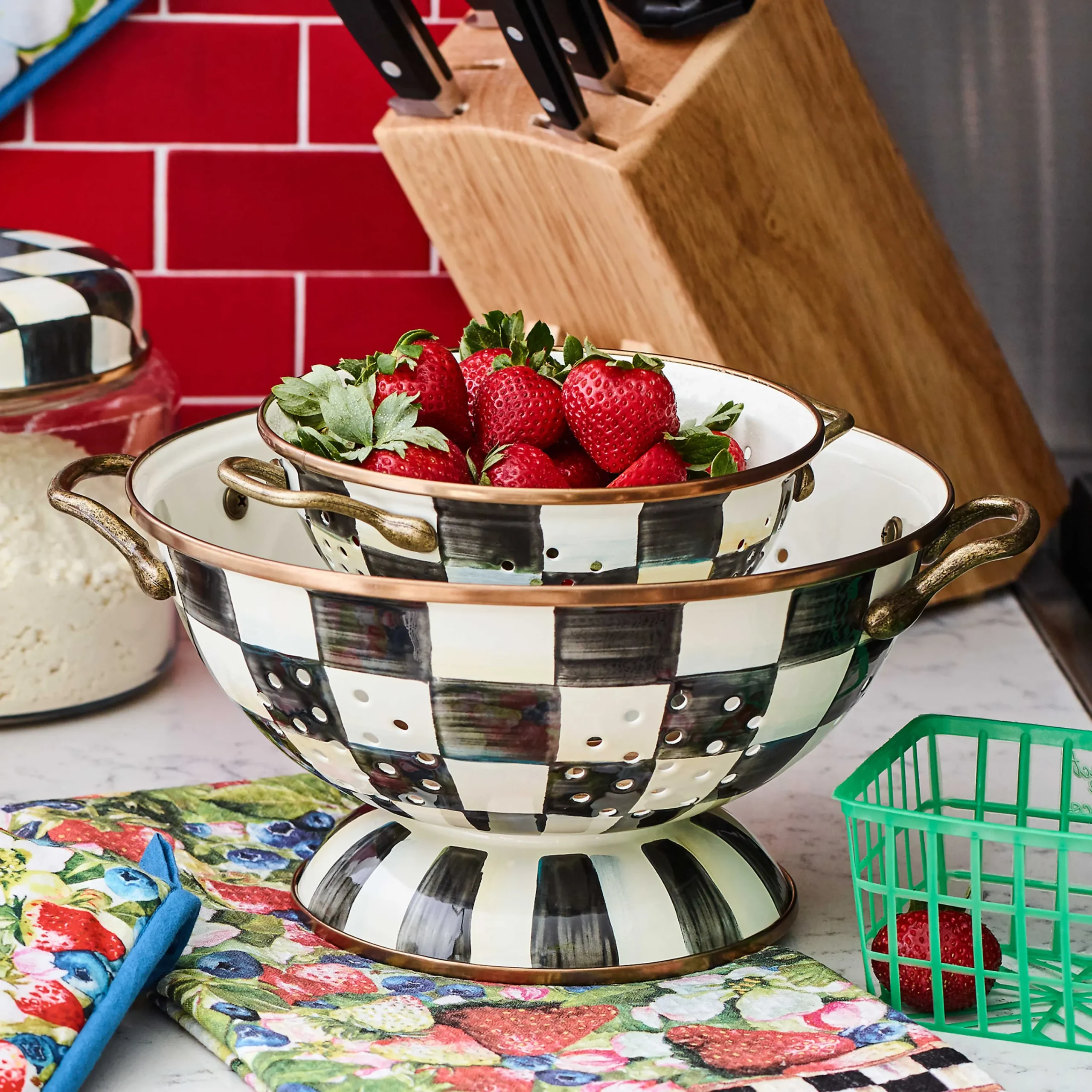 MacKenzie-Childs Courtly Check Small Colander| Kitchen Utensils & Tools