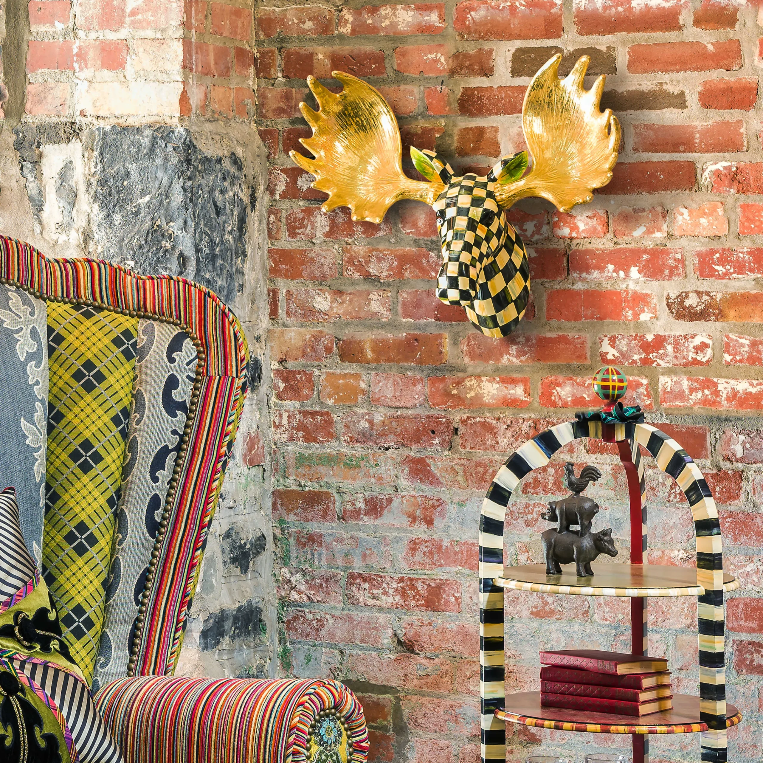 MacKenzie-Childs Courtly Check Small Moose| Holiday|Room Accents