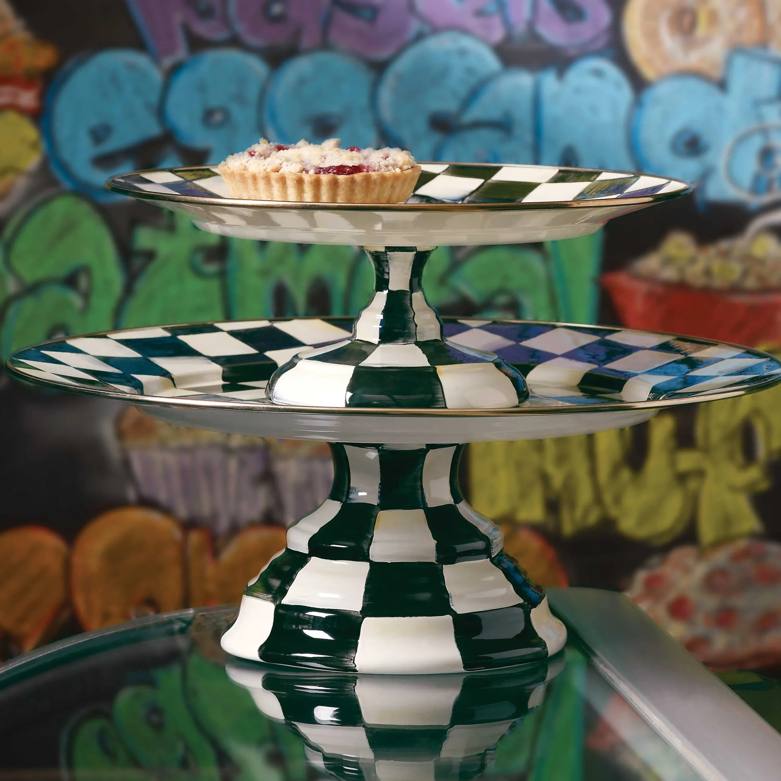 MacKenzie-Childs Courtly Check Small Pedestal Platter| Fall Entertaining|Serveware