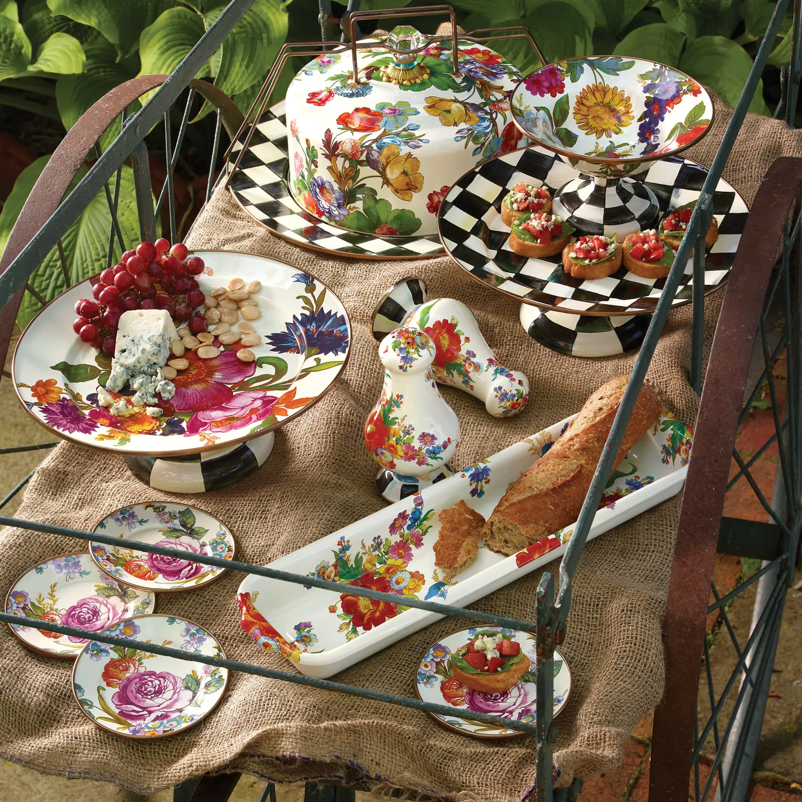MacKenzie-Childs Courtly Check Small Pedestal Platter| Fall Entertaining|Serveware
