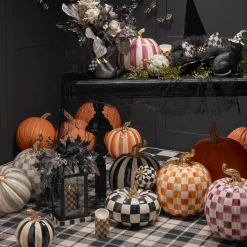 MacKenzie-Childs Courtly Check Squashed Glossy Medium Pumpkin| Pumpkins|The Halloween Shop