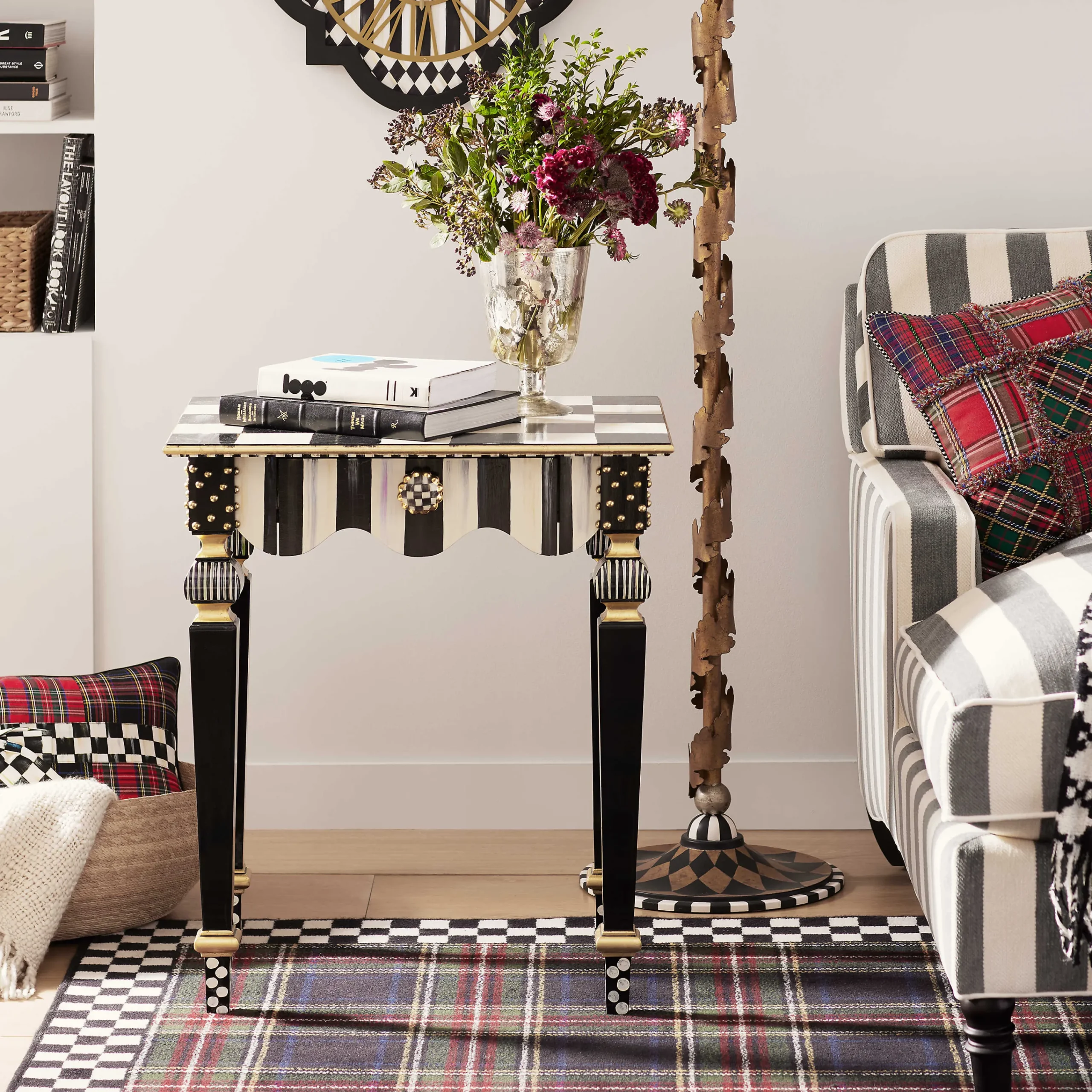 MacKenzie-Childs Courtly Check Stripe Side Table| Living Room