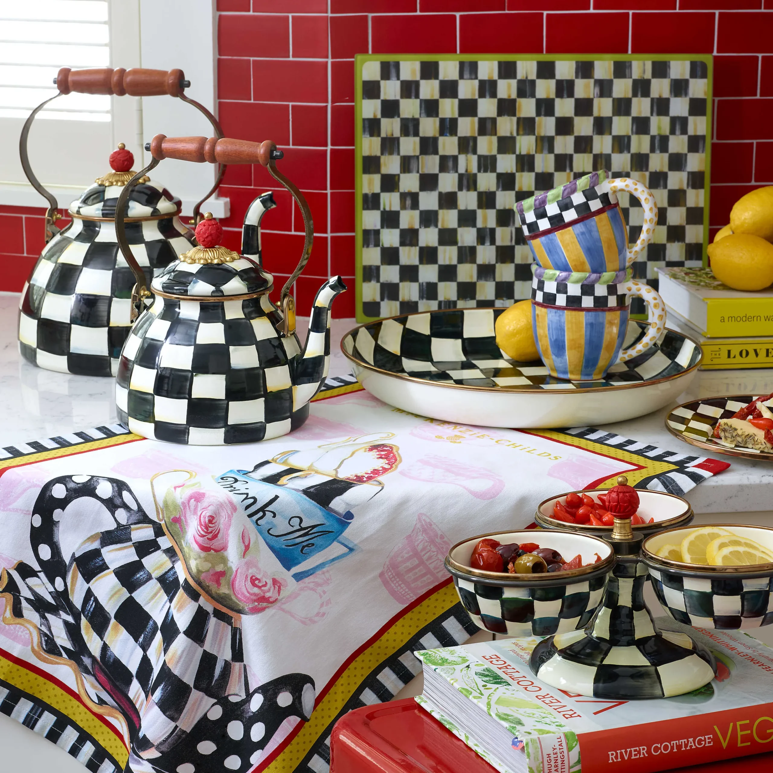 MacKenzie-Childs Courtly Check Triplicity| Bar Entertaining|Serveware