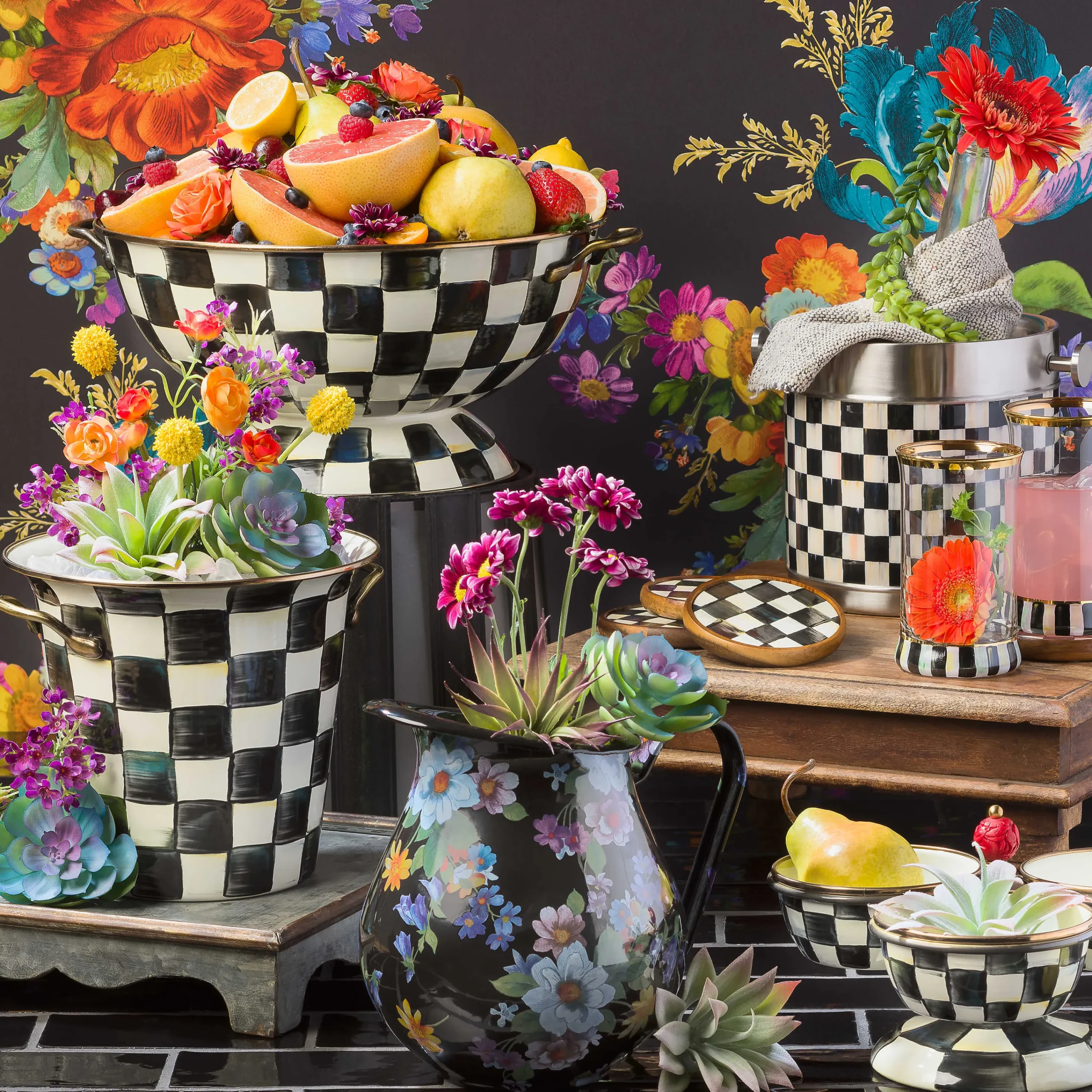 MacKenzie-Childs Courtly Check Triplicity| Bar Entertaining|Serveware