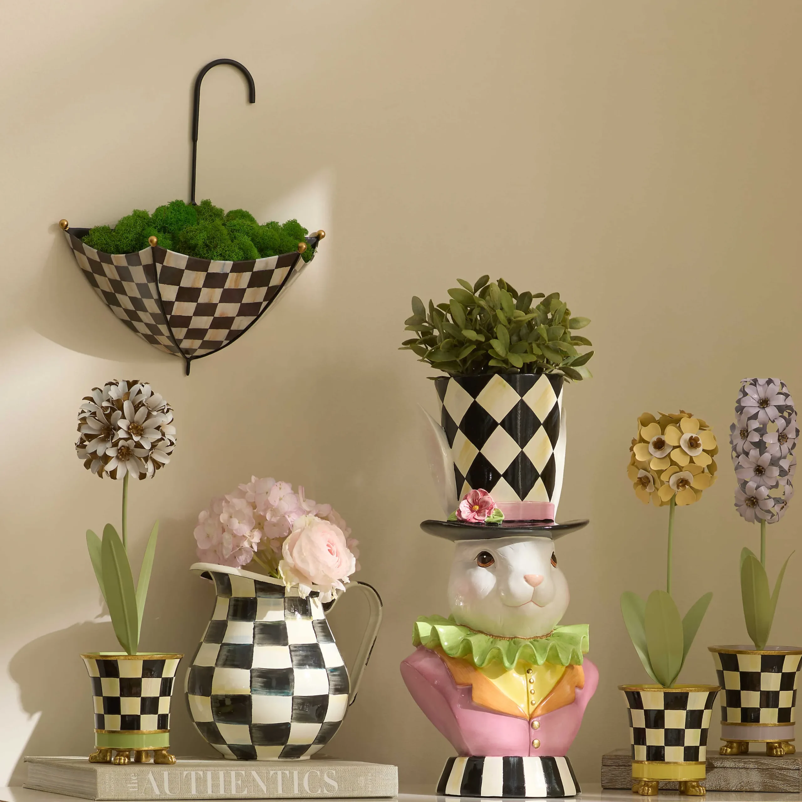 MacKenzie-Childs Courtly Check Umbrella Wall Planter| Spring|Greenery & Florals