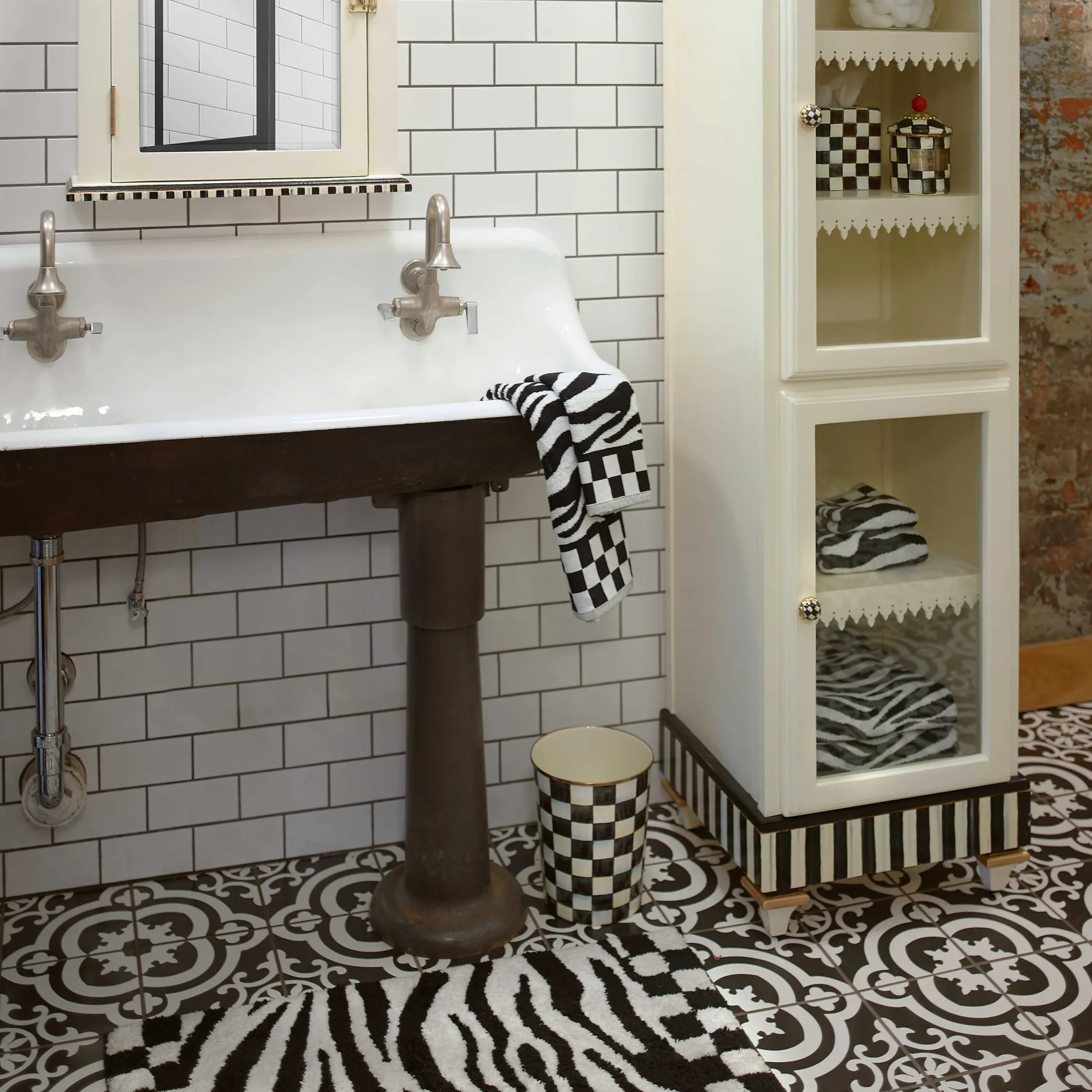 MacKenzie-Childs Courtly Check Waste Bin| Bath & Bath Accessories|Room Accents