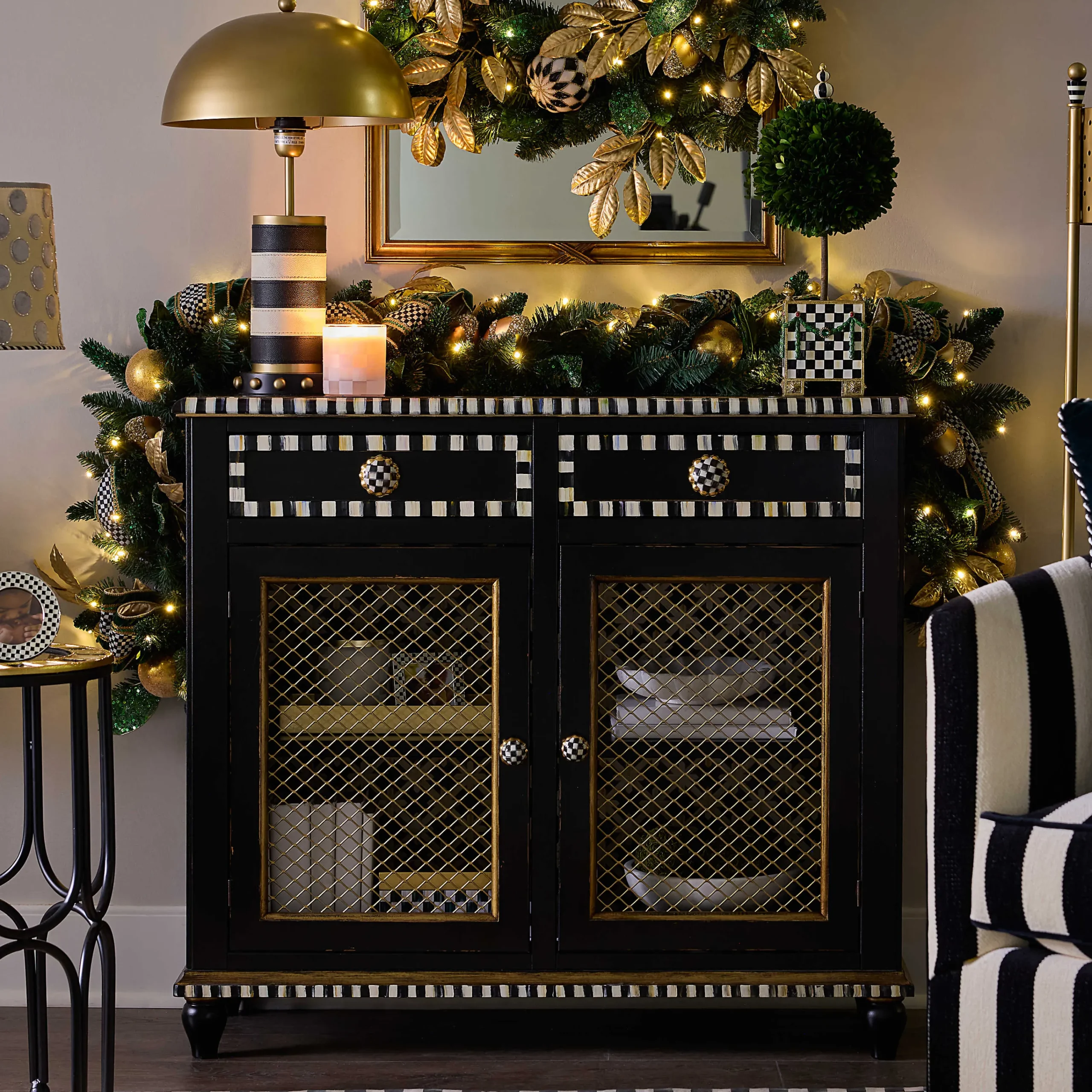 MacKenzie-Childs Courtly Criss-Cross Small Cabinet| Storage Furniture|Dining Room & Kitchen