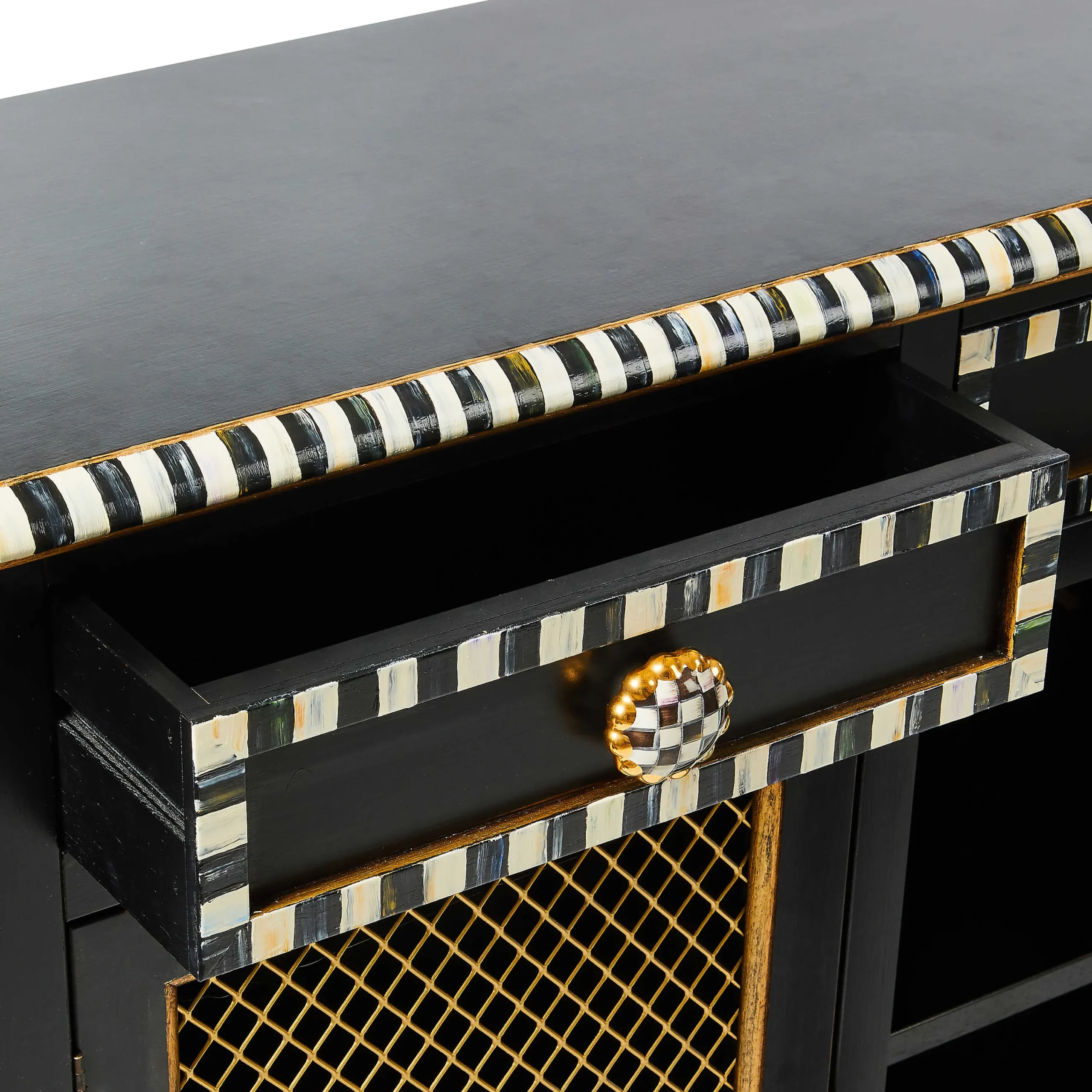MacKenzie-Childs Courtly Criss-Cross Small Cabinet| Storage Furniture|Dining Room & Kitchen
