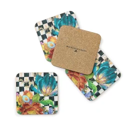 MacKenzie-Childs Courtly Flower Market Cork Back Coasters, Set of 4| Table Accessories|Kitchen & Table Linens