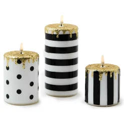 MacKenzie-Childs Courtly Illuminated Stripe Dot Candles, Set of 3| Holiday|Candles & Fragrances
