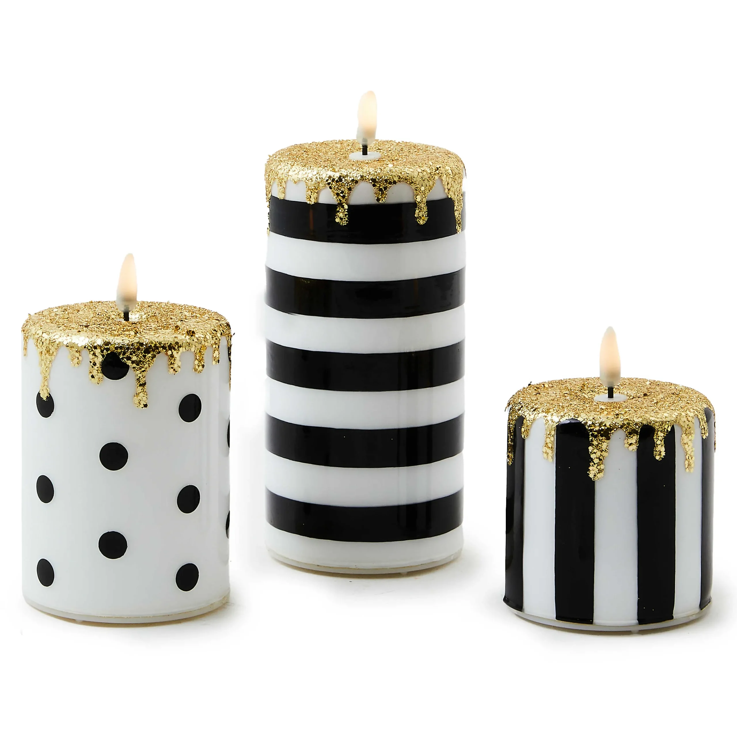 MacKenzie-Childs Courtly Illuminated Stripe Dot Candles, Set of 3| Holiday|Candles & Fragrances