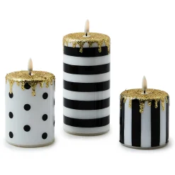 MacKenzie-Childs Courtly Illuminated Stripe Dot Candles, Set of 3| Holiday|Candles & Fragrances