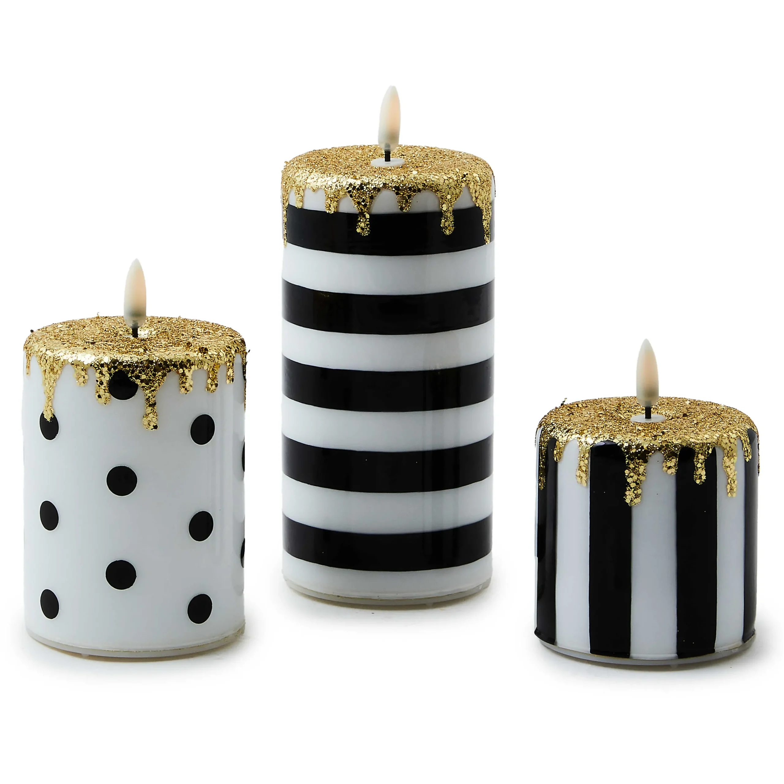 MacKenzie-Childs Courtly Illuminated Stripe Dot Candles, Set of 3| Holiday|Candles & Fragrances