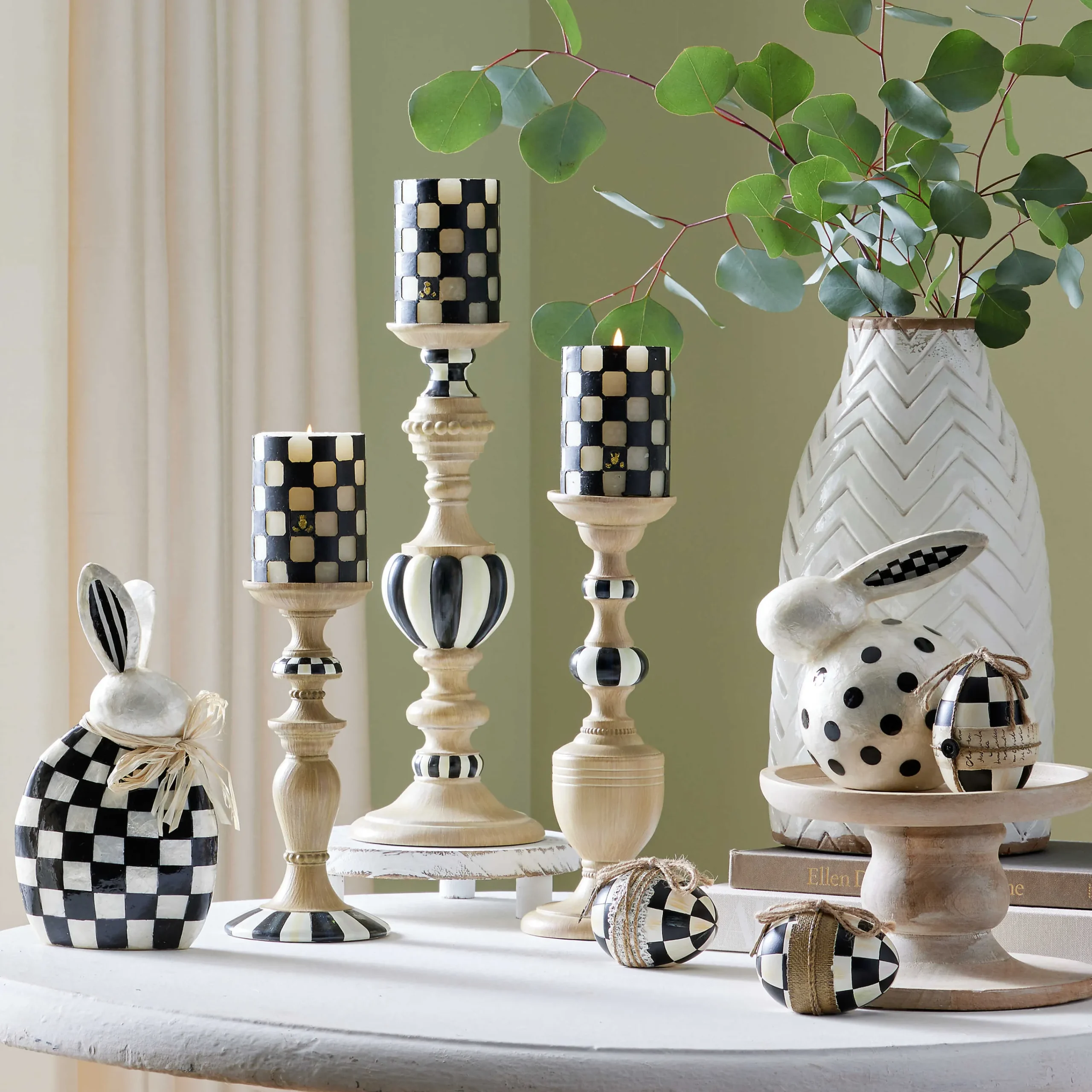 MacKenzie-Childs Courtly Pillar Candle Holders, Set of 3| Candles & Fragrances|Room Accents