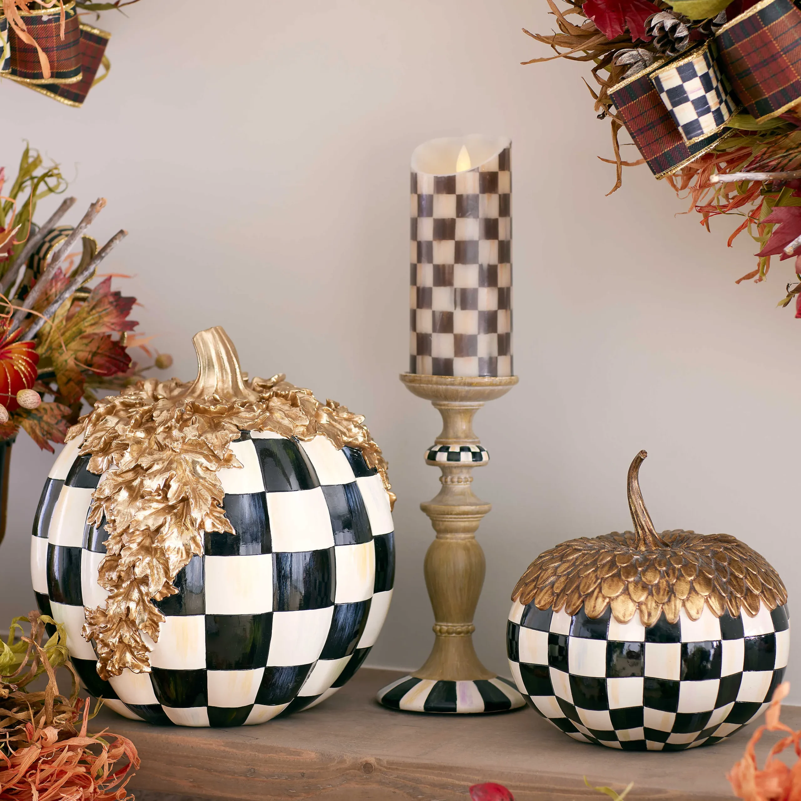 MacKenzie-Childs Courtly Pillar Candle Holders, Set of 3| Candles & Fragrances|Room Accents