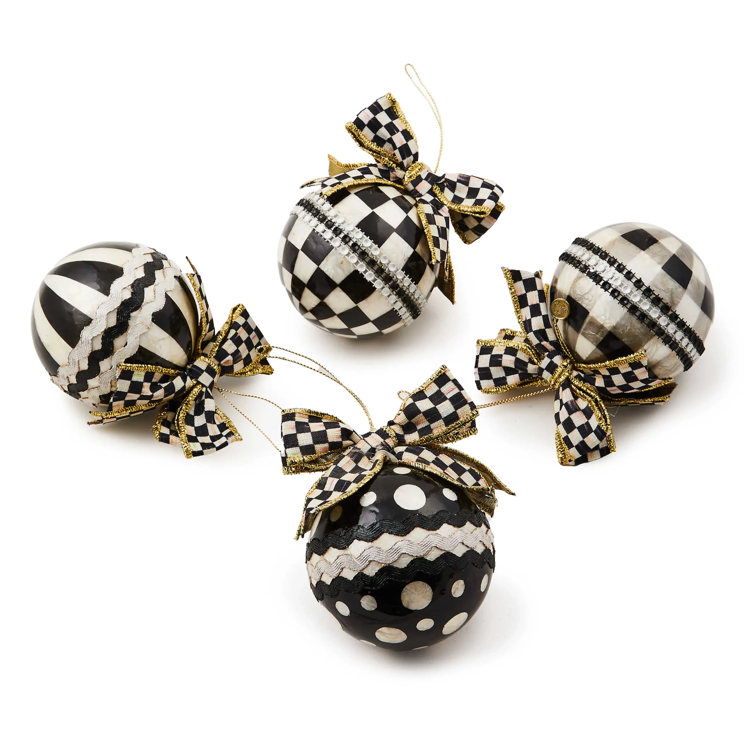 MacKenzie-Childs Courtly Rickrack Capiz Ornaments, Set of 4| Holiday