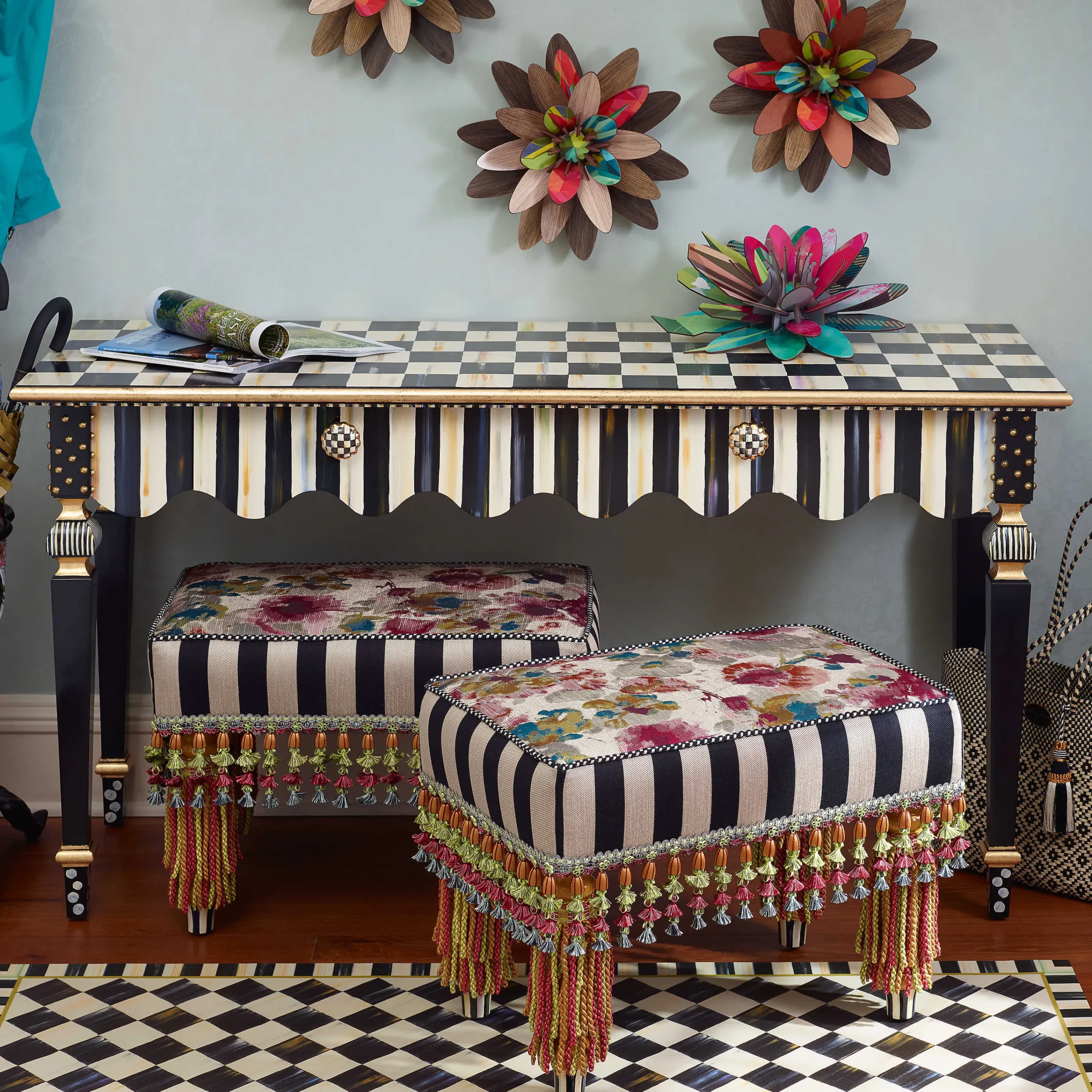 MacKenzie-Childs Courtly Stripe Console Table| Storage Furniture|Entryway Furniture