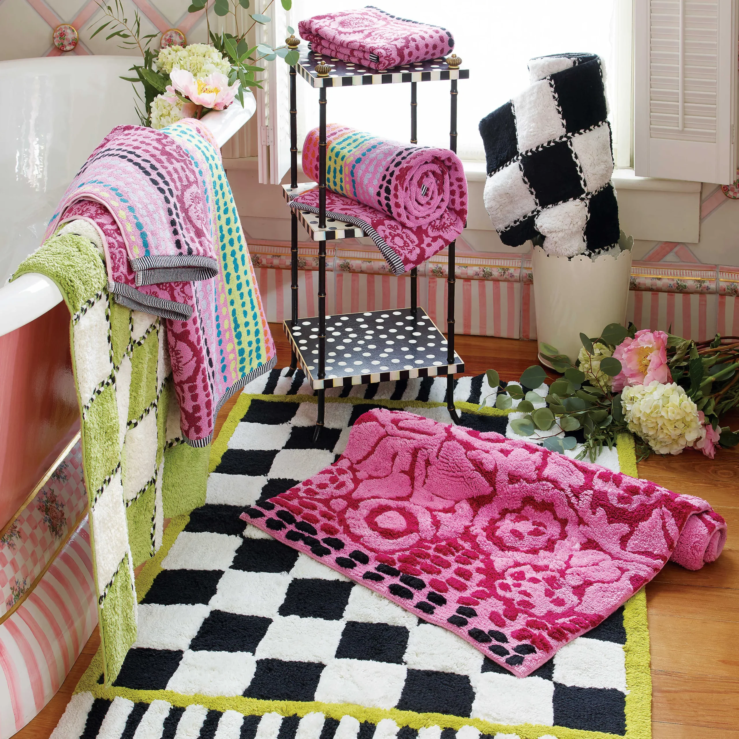 MacKenzie-Childs Covent Square Black White Bath Rug| Bath & Bath Accessories