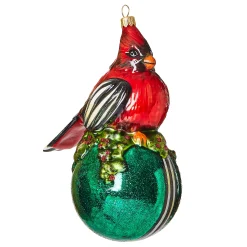 MacKenzie-Childs Cozy Cardinal On Ball Glass Ornament| Holiday