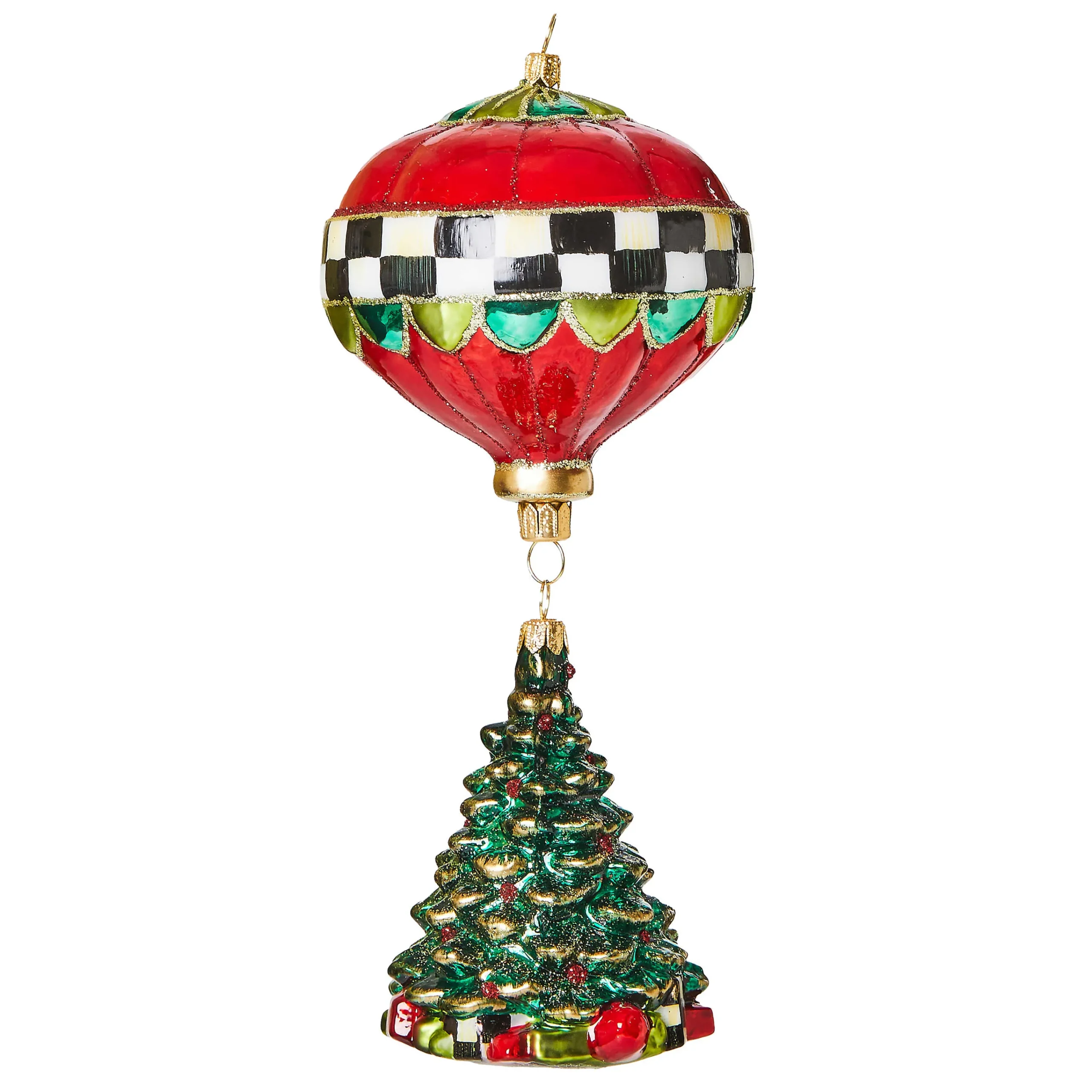 MacKenzie-Childs Cozy Christmas Balloon Tree Glass Ornament| Holiday