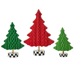 MacKenzie-Childs Cozy Christmas Cable Knit Trees, Set of 3| Holiday|Room Accents