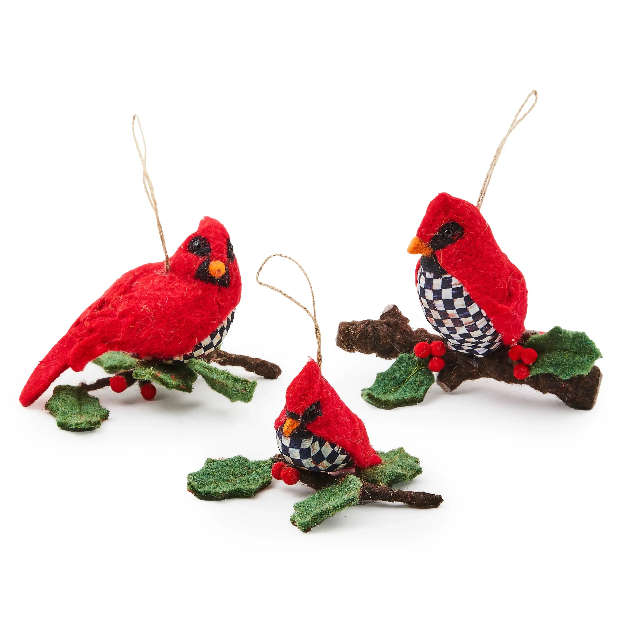 MacKenzie-Childs Cozy Christmas Felt Cardinal Ornaments, Set of 3| Holiday