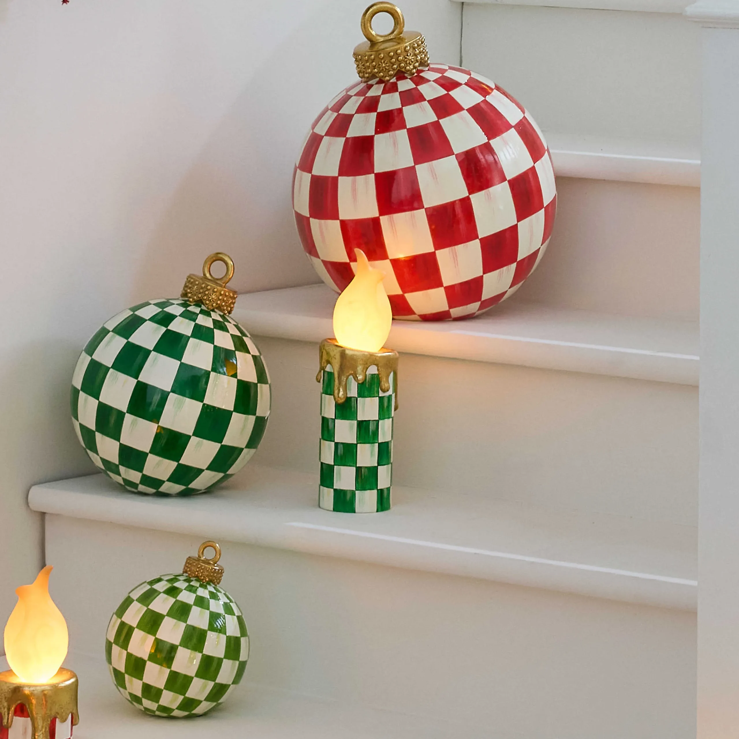 MacKenzie-Childs Cozy Christmas Illuminated Green Check Melting Candle| Candles & Fragrances