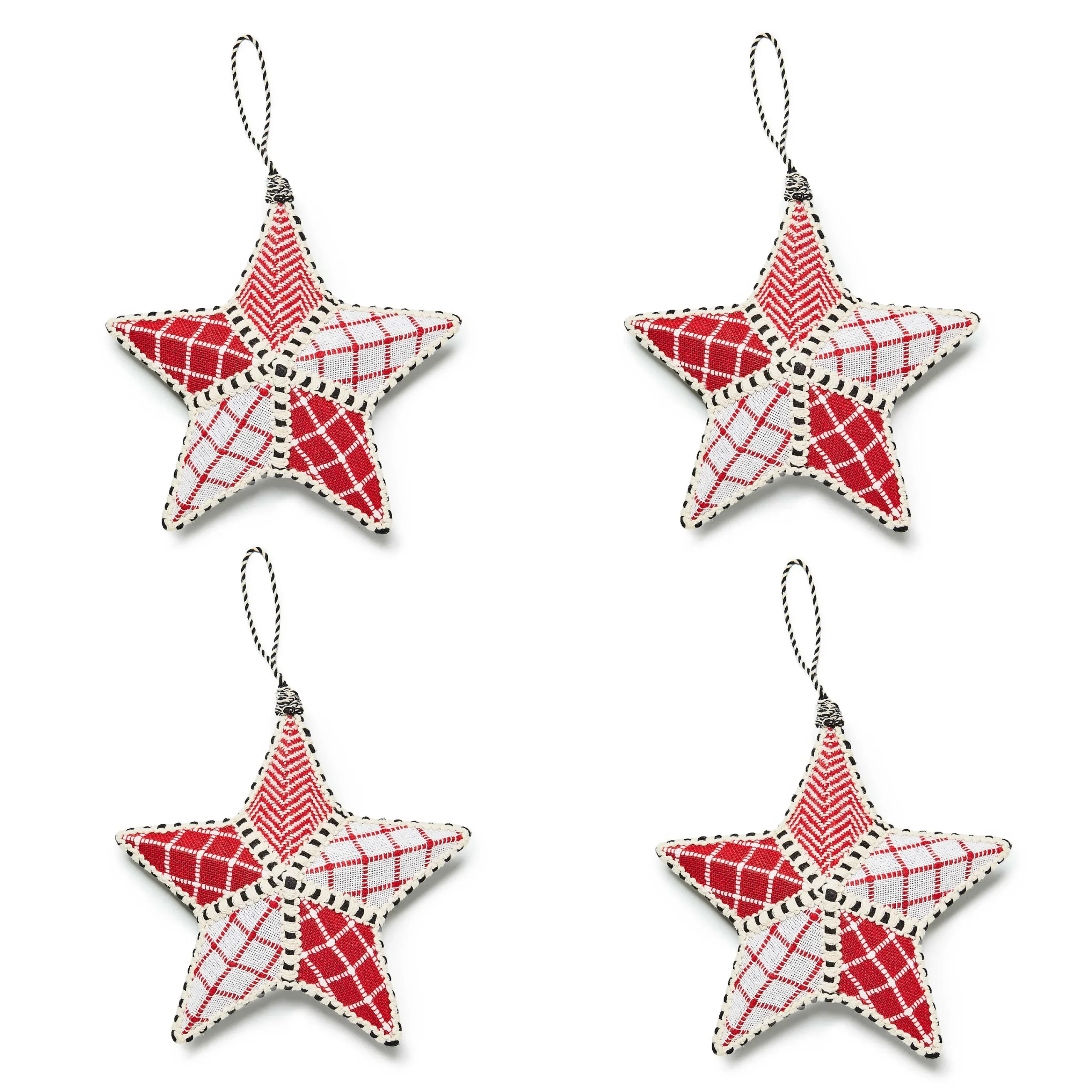 MacKenzie-Childs Cozy Christmas Patchwork Star Ornaments, Set of 4| Holiday