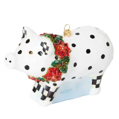 MacKenzie-Childs Cozy Christmas Pig Glass Ornament| Holiday