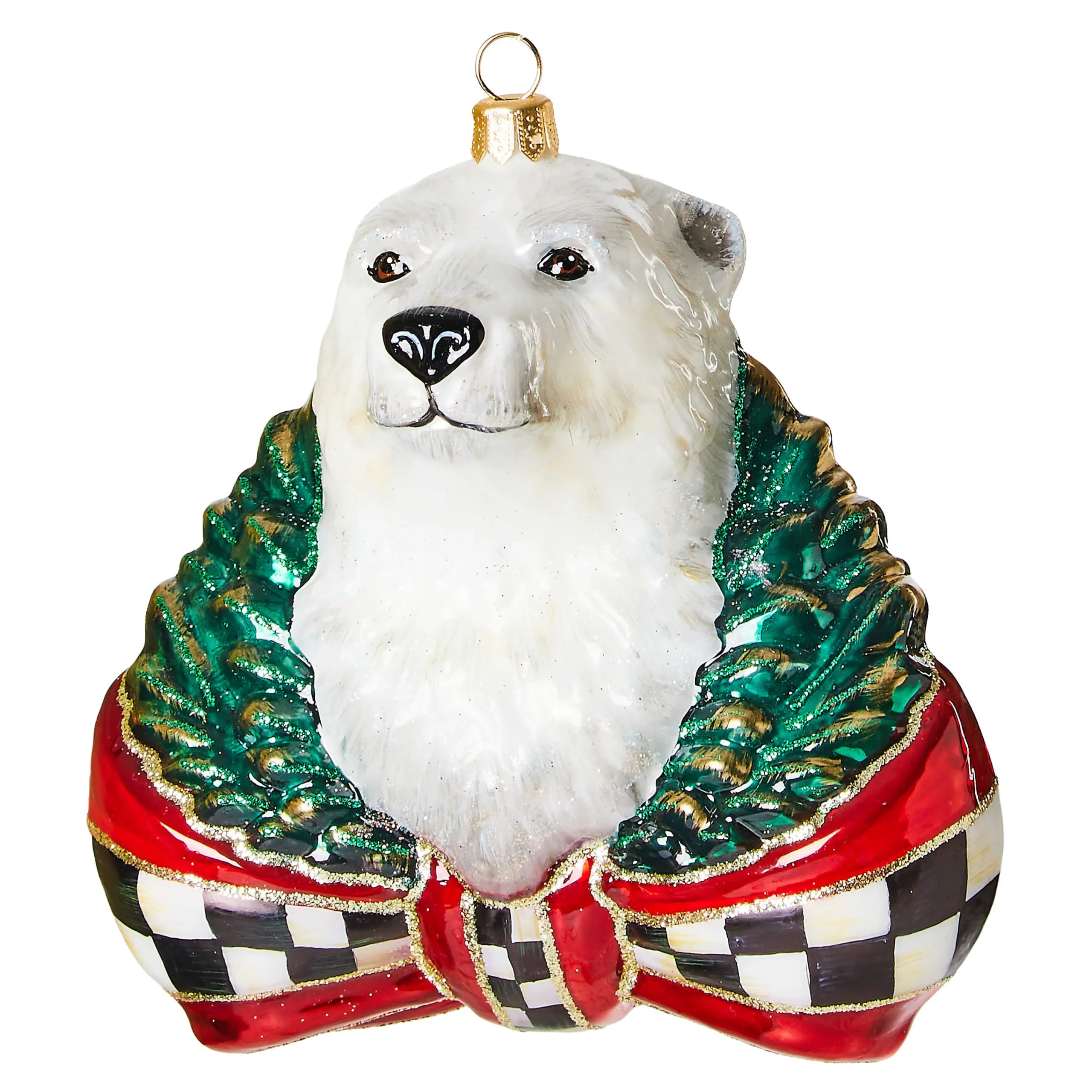MacKenzie-Childs Cozy Christmas Polar Bear Glass Ornament| Holiday