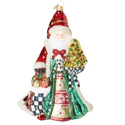 MacKenzie-Childs Cozy Christmas Santa Glass Ornament| Holiday