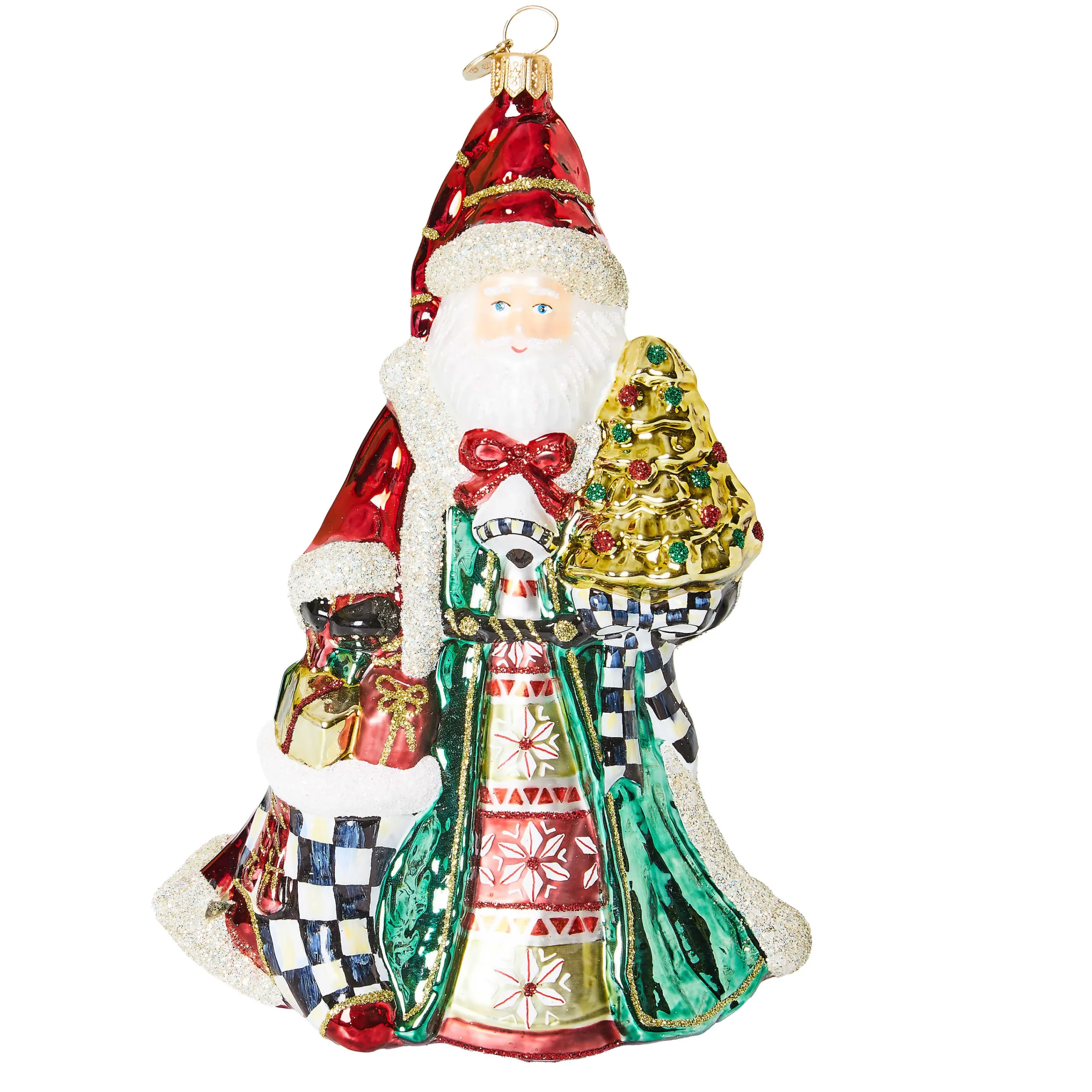 MacKenzie-Childs Cozy Christmas Santa Glass Ornament| Holiday