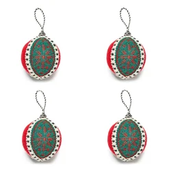 MacKenzie-Childs Cozy Christmas Snowflake Ball Ornaments, Set of 4| Holiday