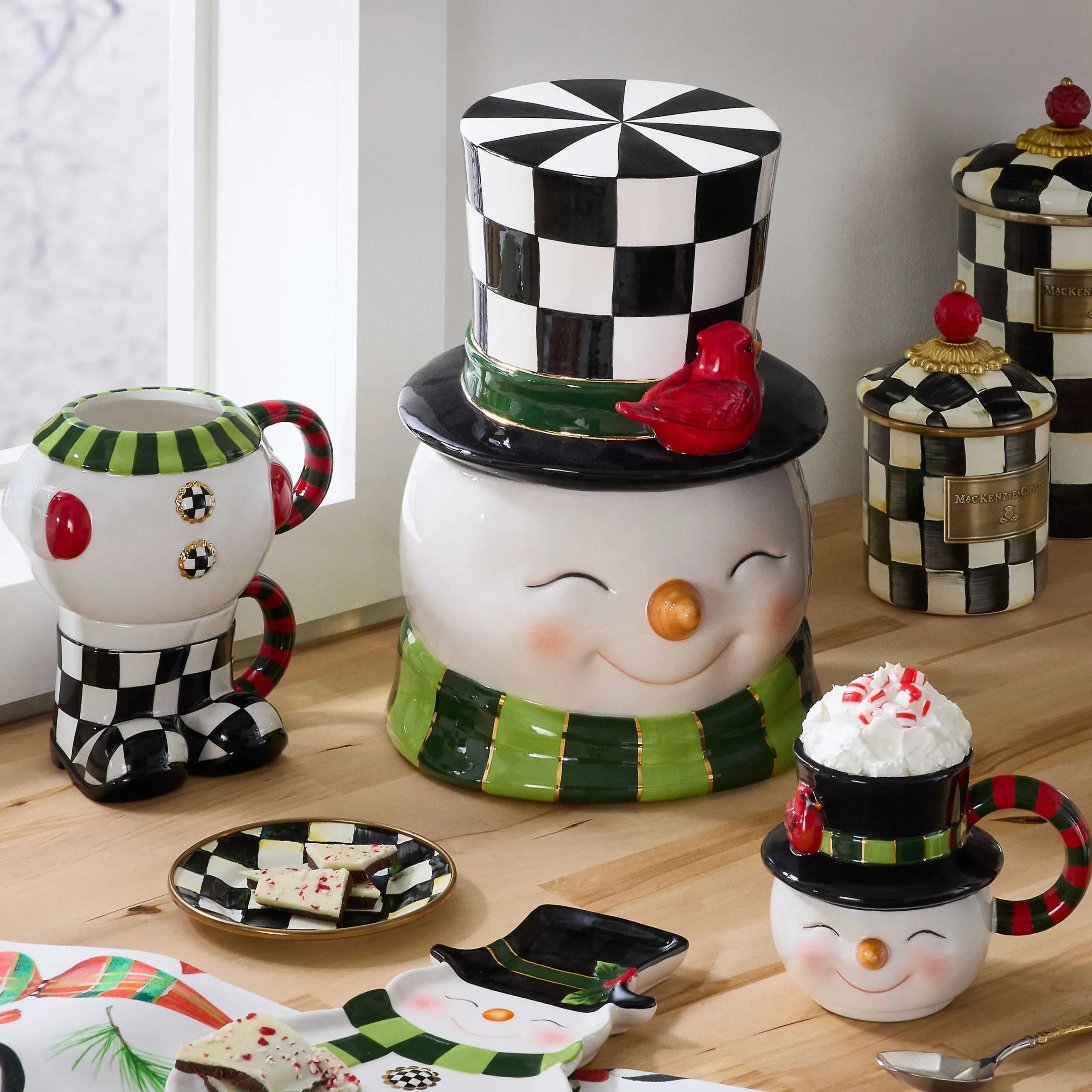 MacKenzie-Childs Cozy Christmas Snowman Cookie Jar| Holiday|Kitchen Storage & Organization
