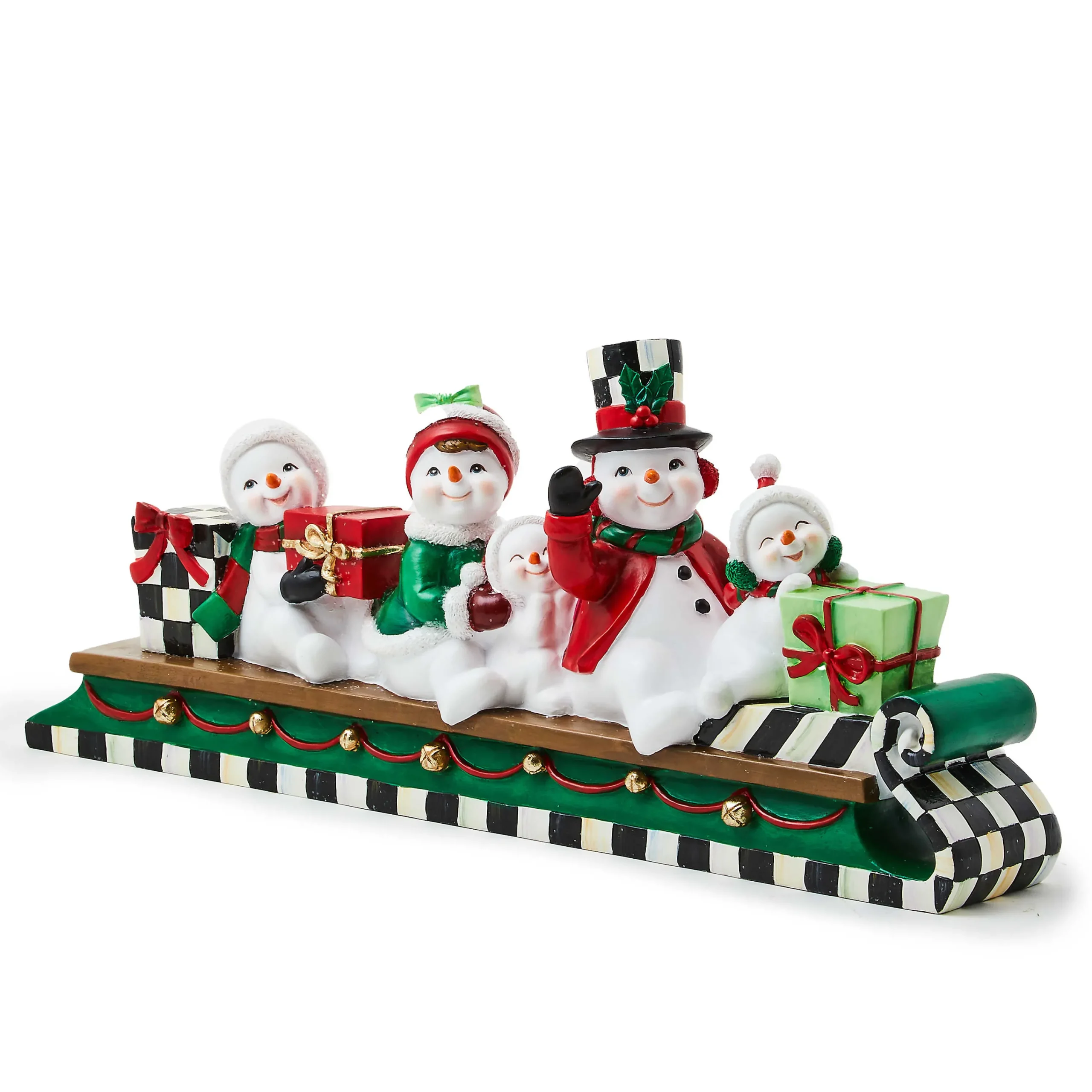MacKenzie-Childs Cozy Christmas Snowmen Family Sledding Figurine| Holiday|Room Accents