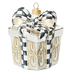 MacKenzie-Childs Crystal Palace Gift Box Glass Ornament| Holiday