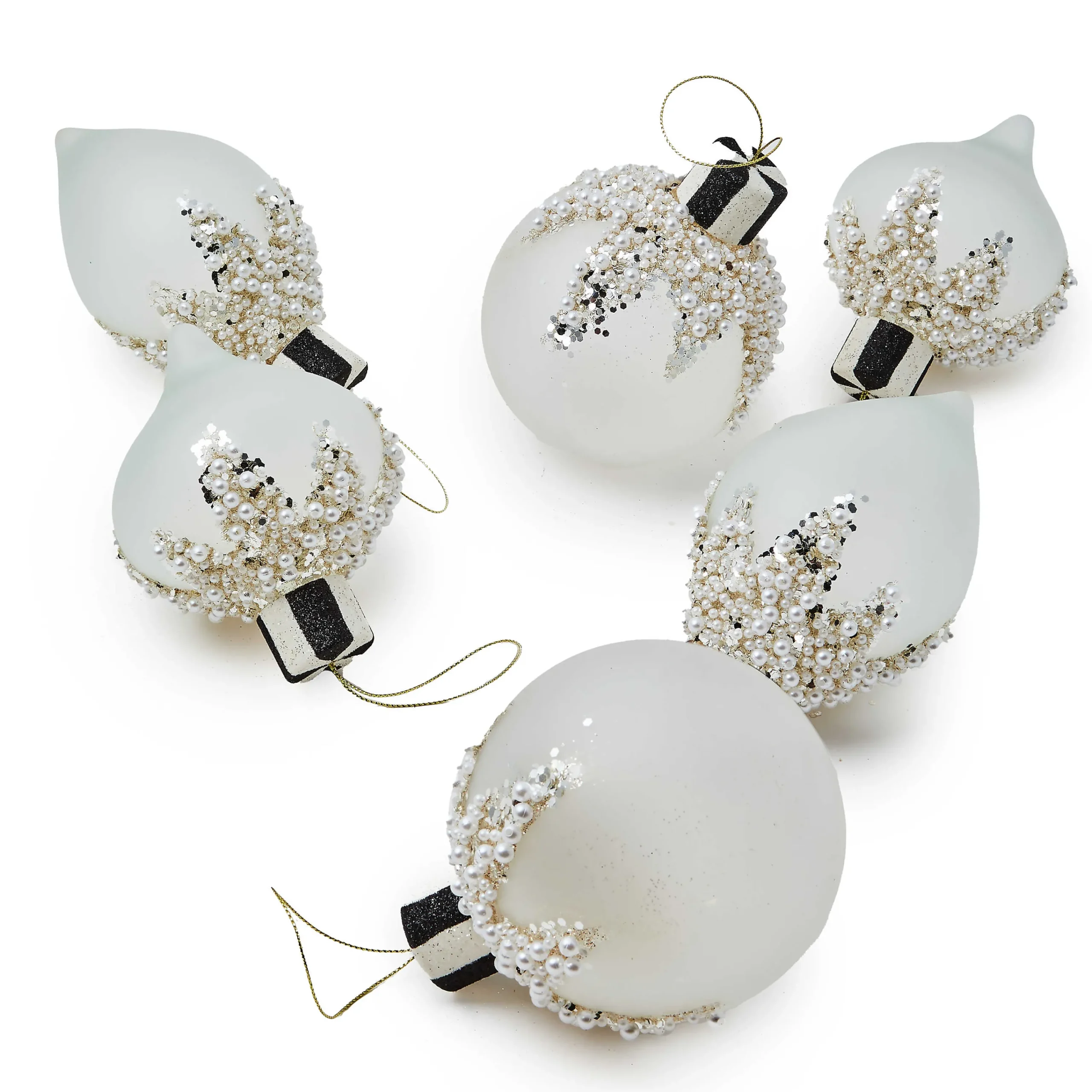 MacKenzie-Childs Crystal Palace Pearl Assorted Glass Ornaments, Set of 6| Holiday